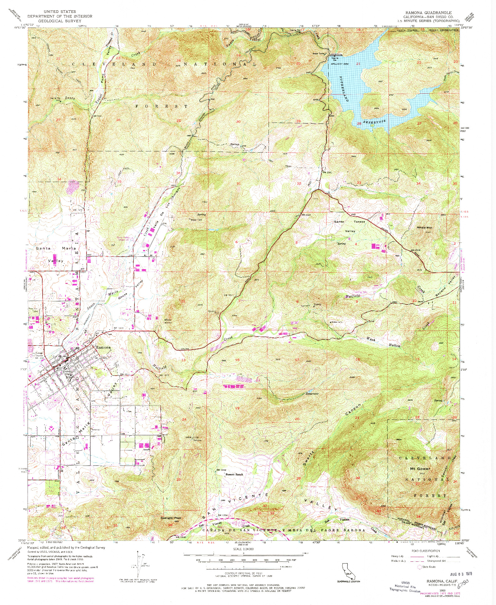 USGS 1:24000-SCALE QUADRANGLE FOR RAMONA, CA 1955