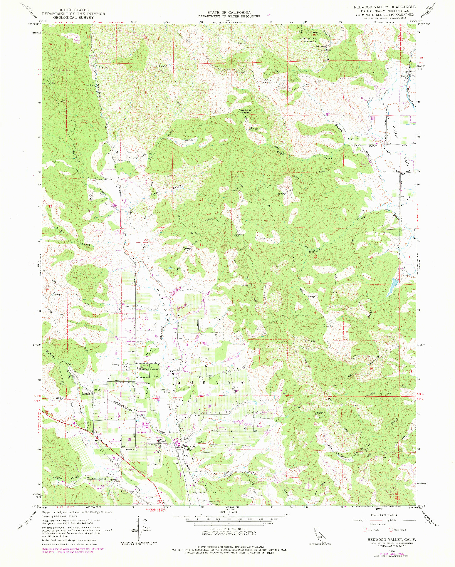 USGS 1:24000-SCALE QUADRANGLE FOR REDWOOD VALLEY, CA 1960