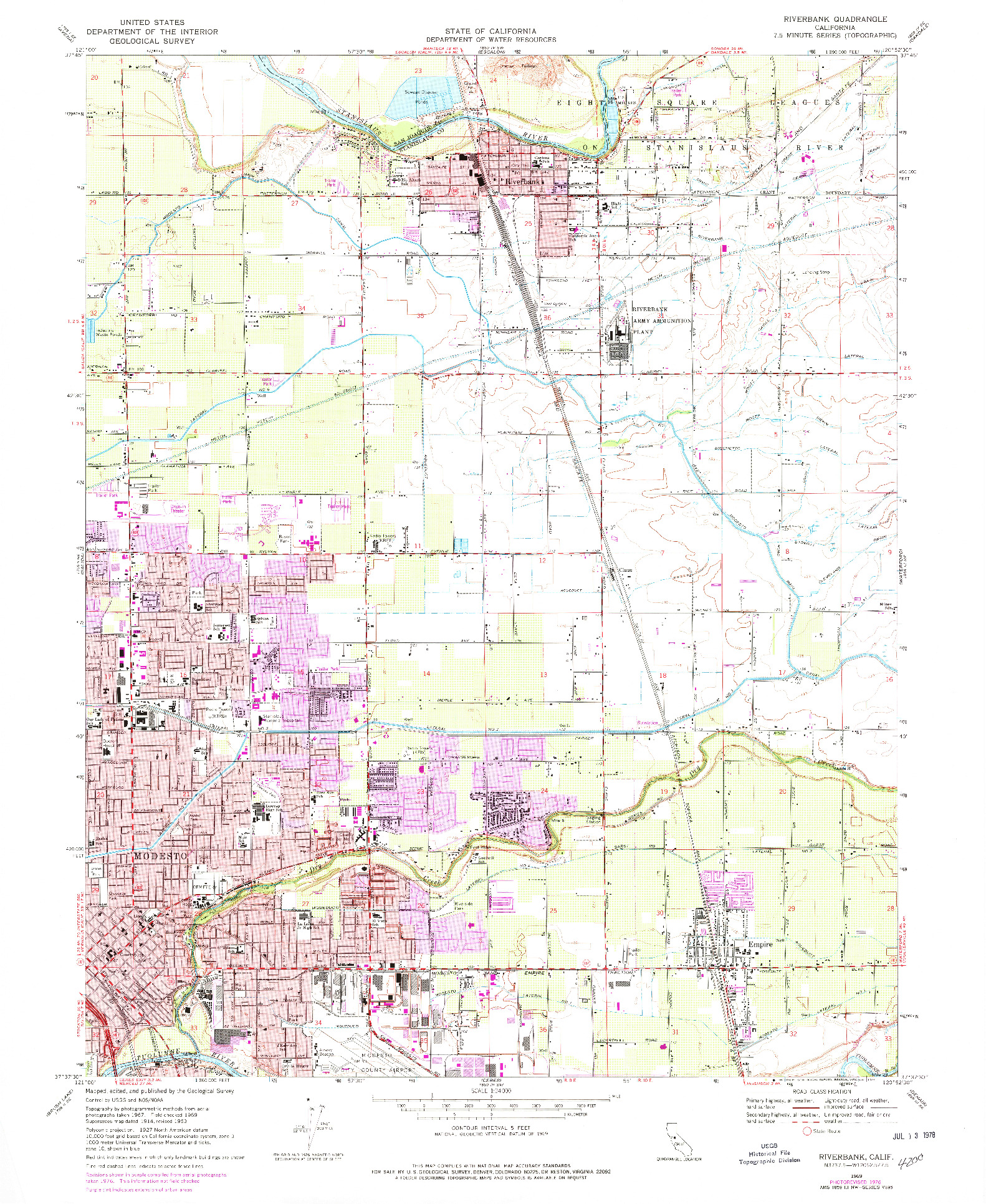 USGS 1:24000-SCALE QUADRANGLE FOR RIVERBANK, CA 1969