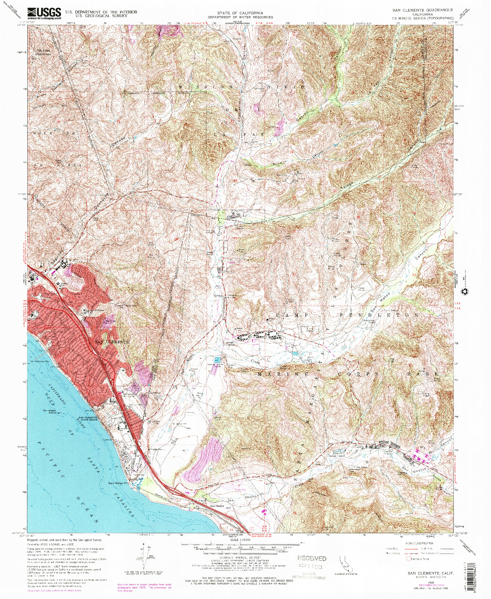 USGS 1:24000-SCALE QUADRANGLE FOR SAN CLEMENTE, CA 1968