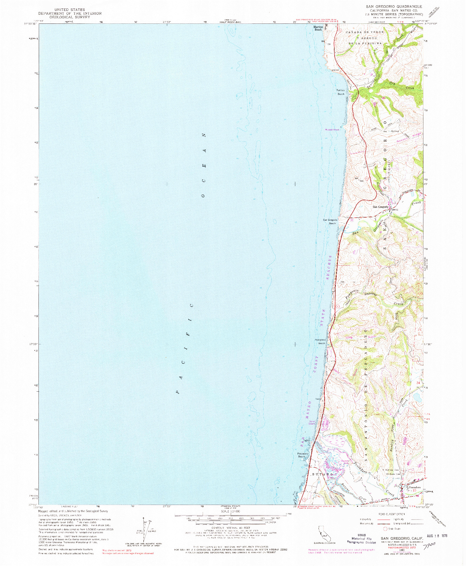 USGS 1:24000-SCALE QUADRANGLE FOR SAN GREGORIO, CA 1961