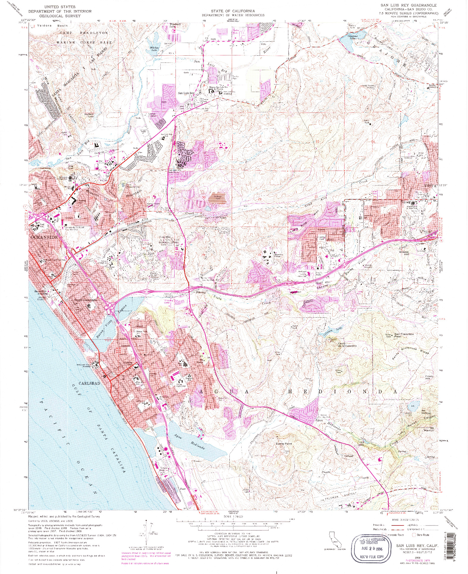 USGS 1:24000-SCALE QUADRANGLE FOR SAN LUIS REY, CA 1968