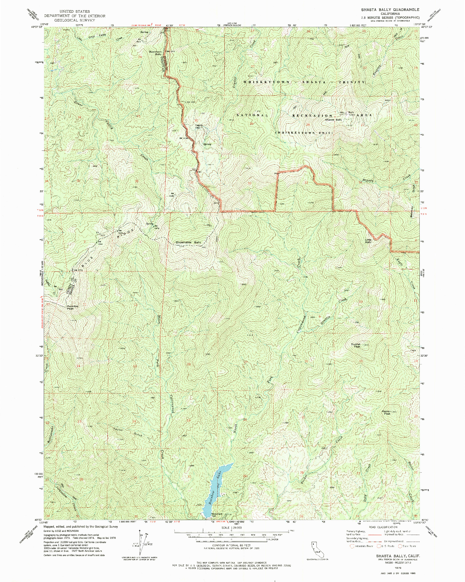 USGS 1:24000-SCALE QUADRANGLE FOR SHASTA BALLY, CA 1978