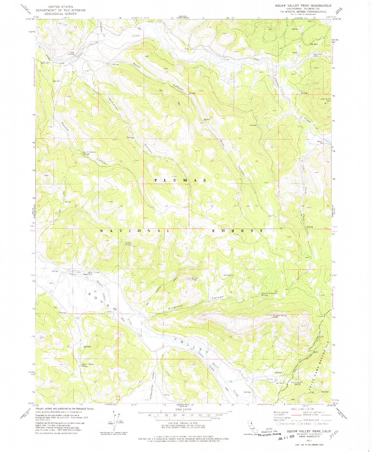 USGS 1:24000-SCALE QUADRANGLE FOR SQUAW VALLEY PEAK, CA 1977