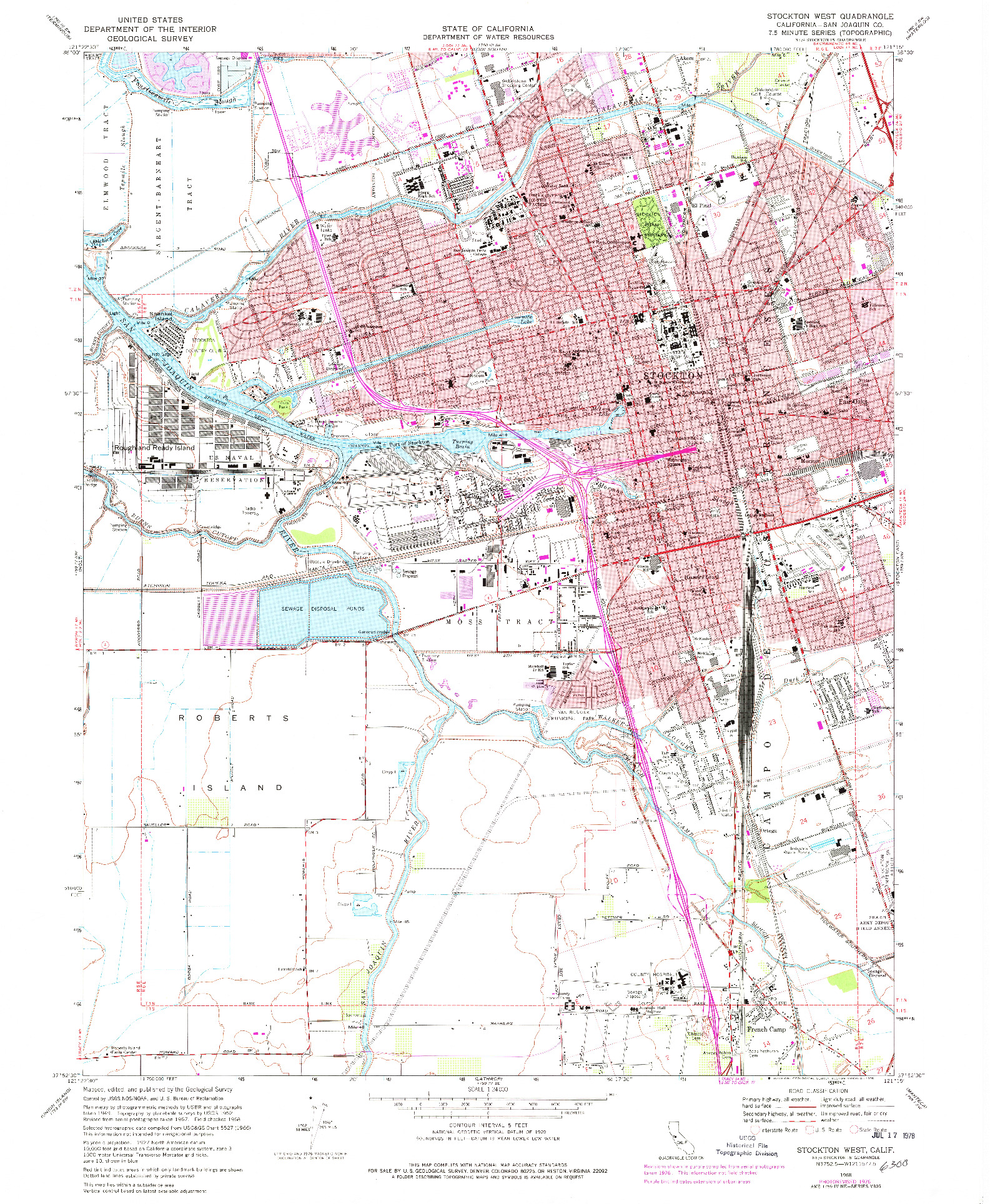 USGS 1:24000-SCALE QUADRANGLE FOR STOCKTON WEST, CA 1968