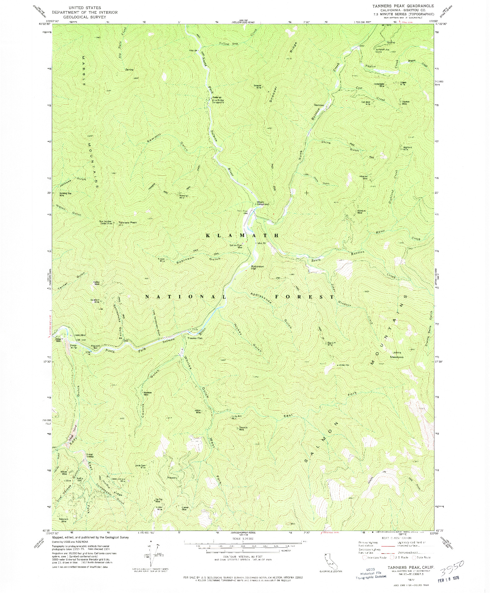 USGS 1:24000-SCALE QUADRANGLE FOR TANNERS PEAK, CA 1977