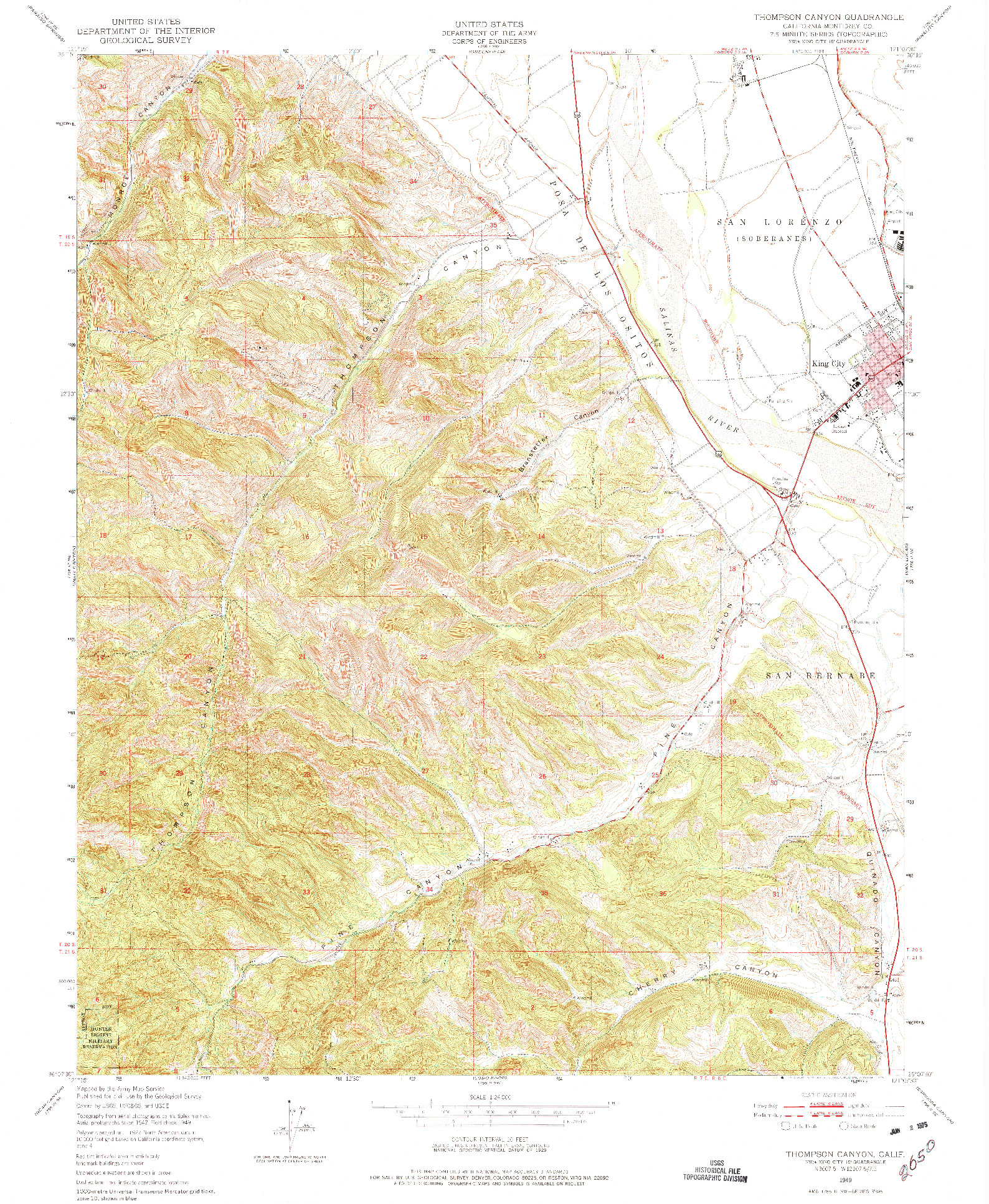 USGS 1:24000-SCALE QUADRANGLE FOR THOMPSON CANYON, CA 1949