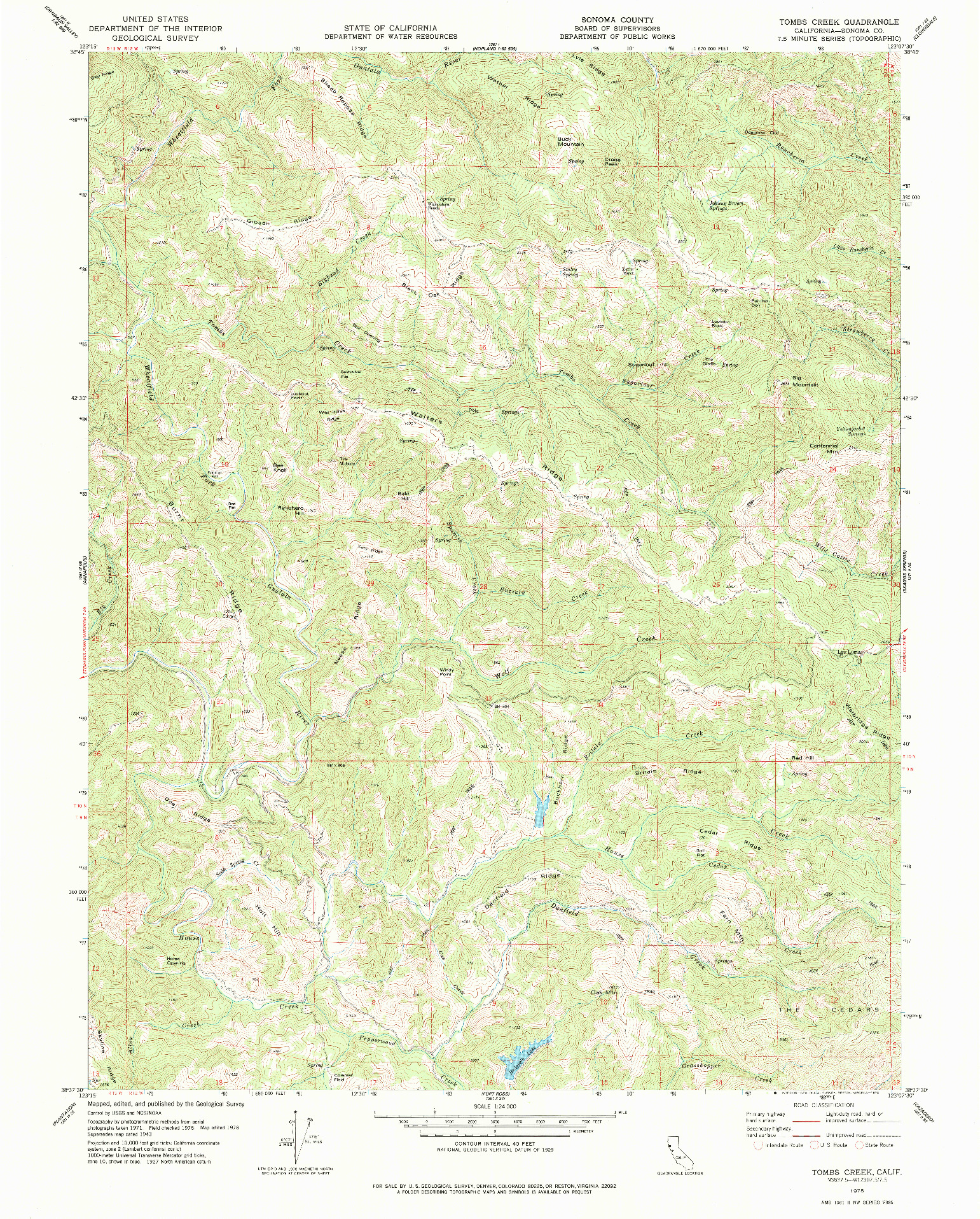 USGS 1:24000-SCALE QUADRANGLE FOR TOMBS CREEK, CA 1978