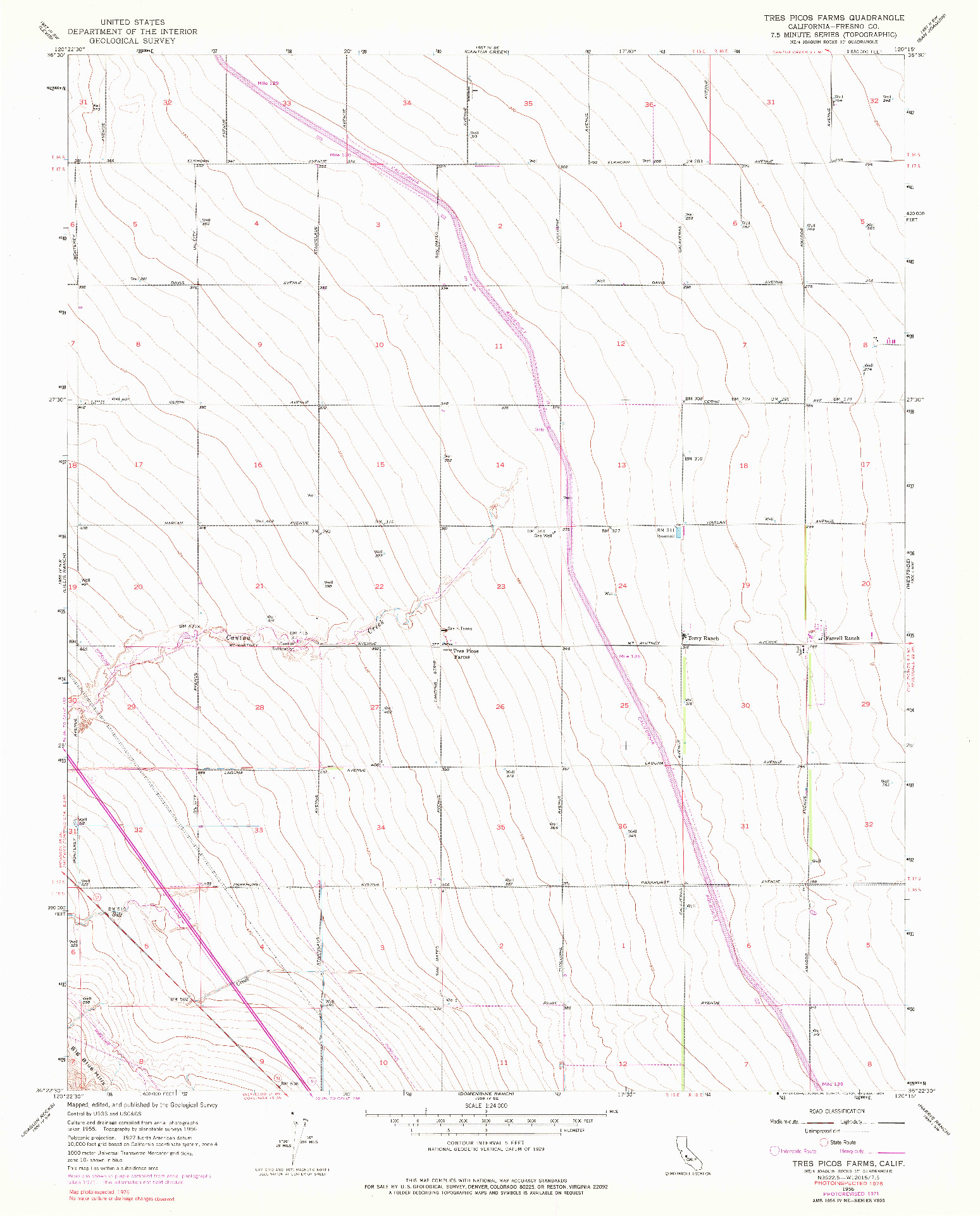 USGS 1:24000-SCALE QUADRANGLE FOR TRES PICOS FARMS, CA 1956