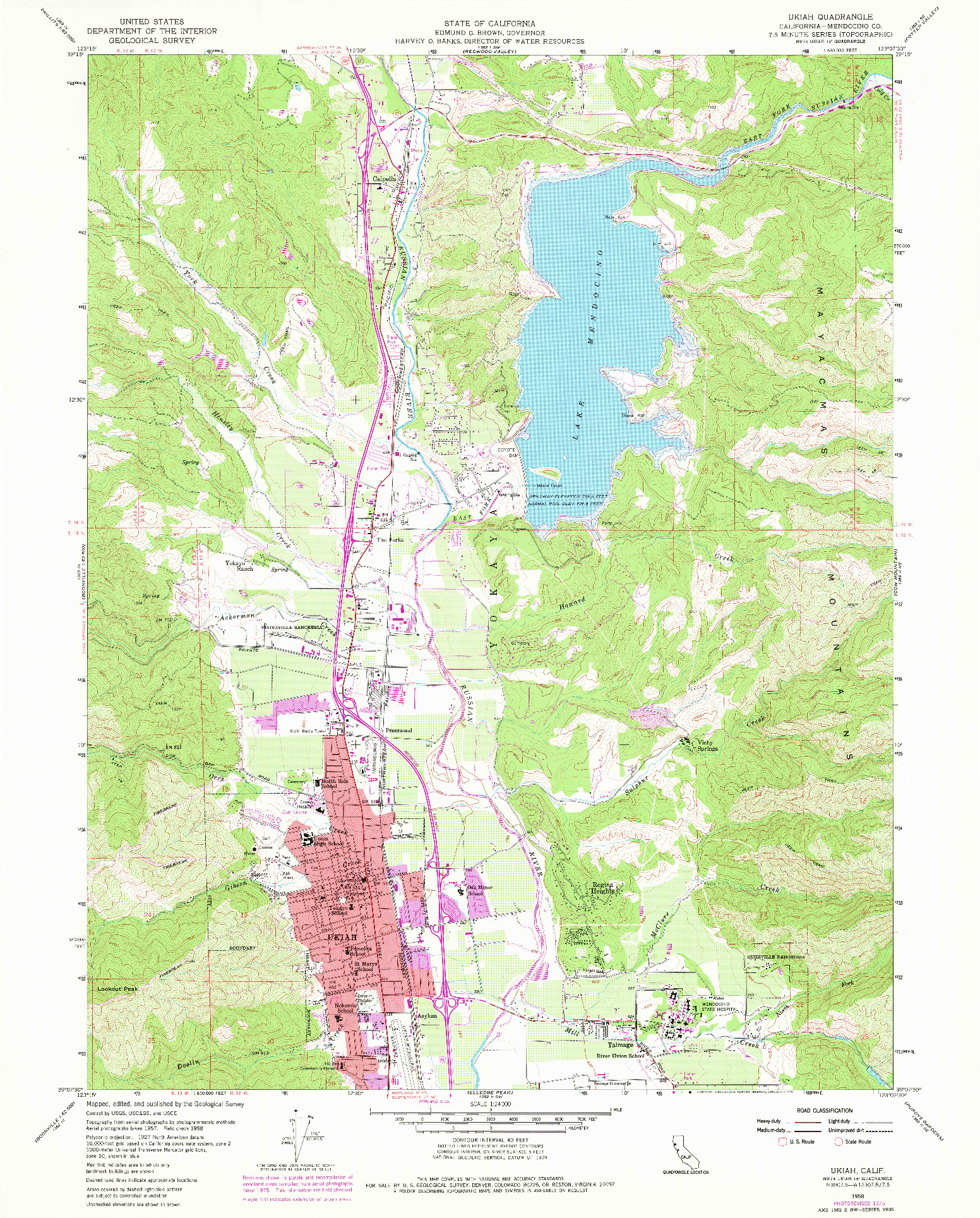 USGS 1:24000-SCALE QUADRANGLE FOR UKIAH, CA 1958