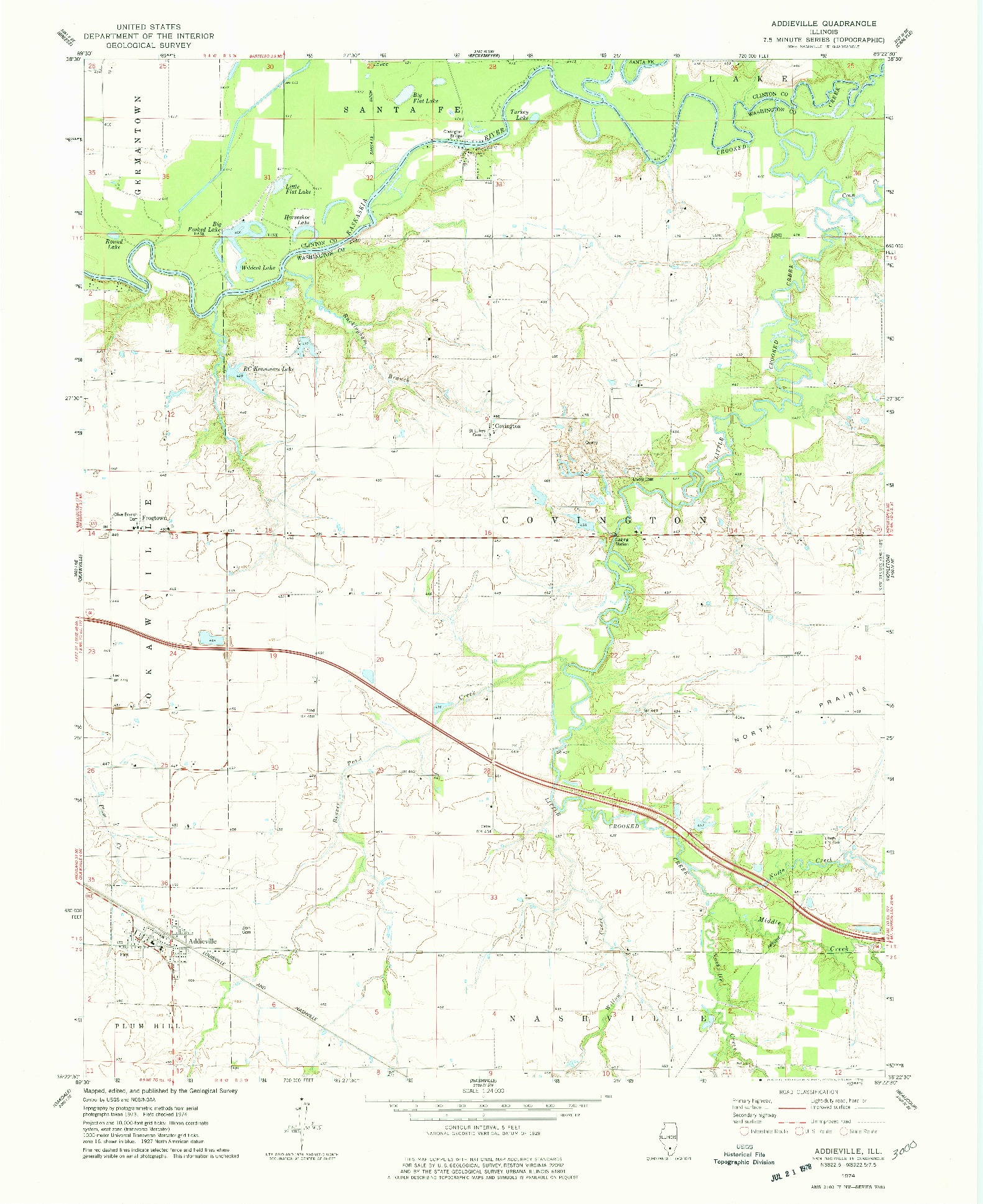 USGS 1:24000-SCALE QUADRANGLE FOR ADDIEVILLE, IL 1974