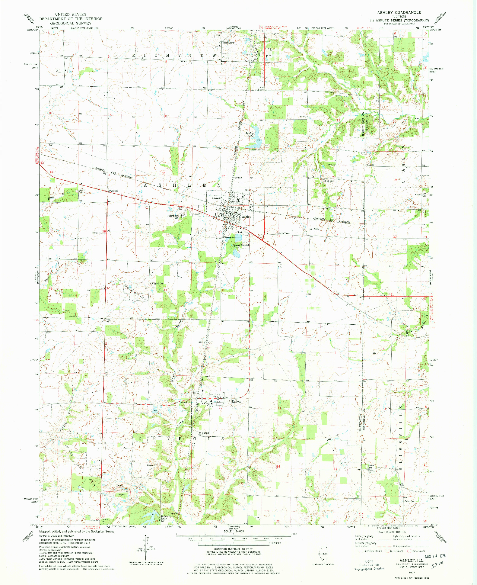 USGS 1:24000-SCALE QUADRANGLE FOR ASHLEY, IL 1974