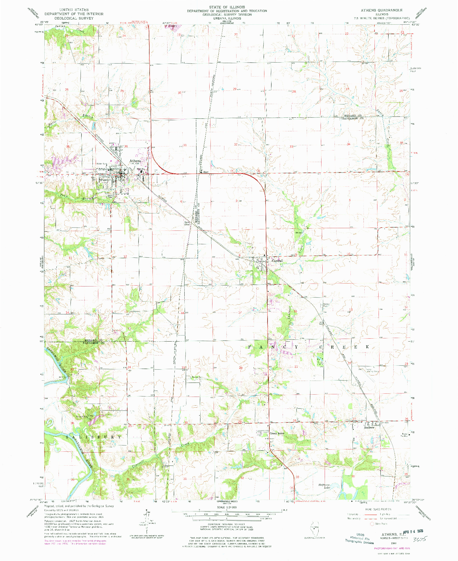 USGS 1:24000-SCALE QUADRANGLE FOR ATHENS, IL 1966