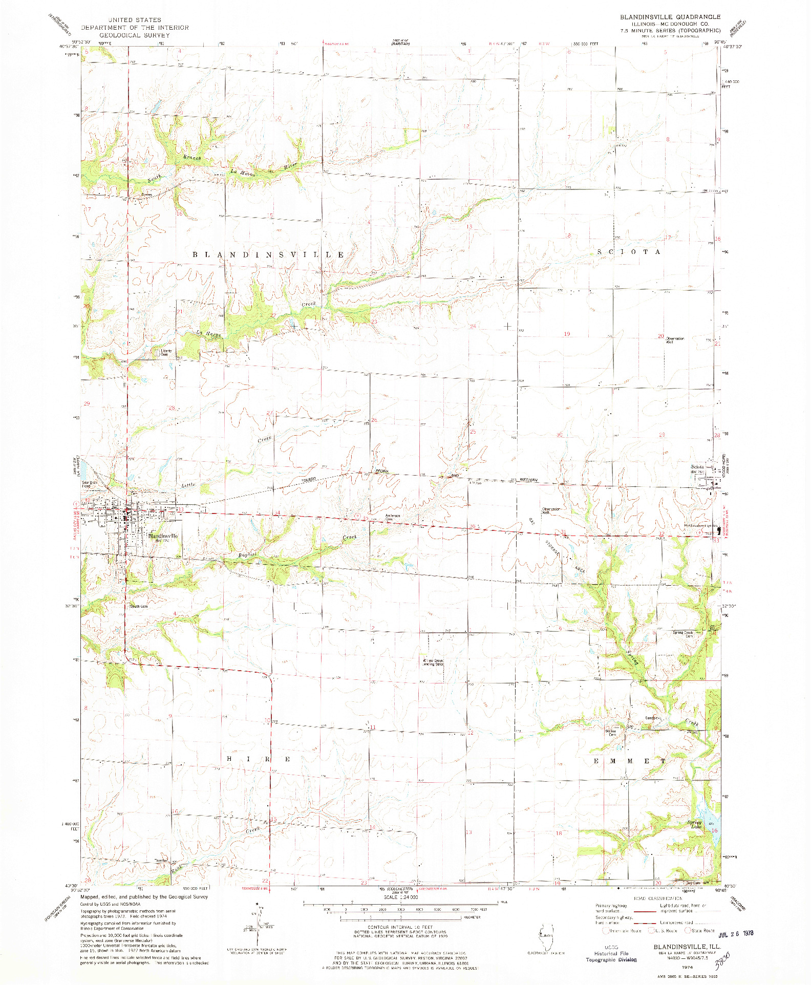 USGS 1:24000-SCALE QUADRANGLE FOR BLANDINSVILLE, IL 1974