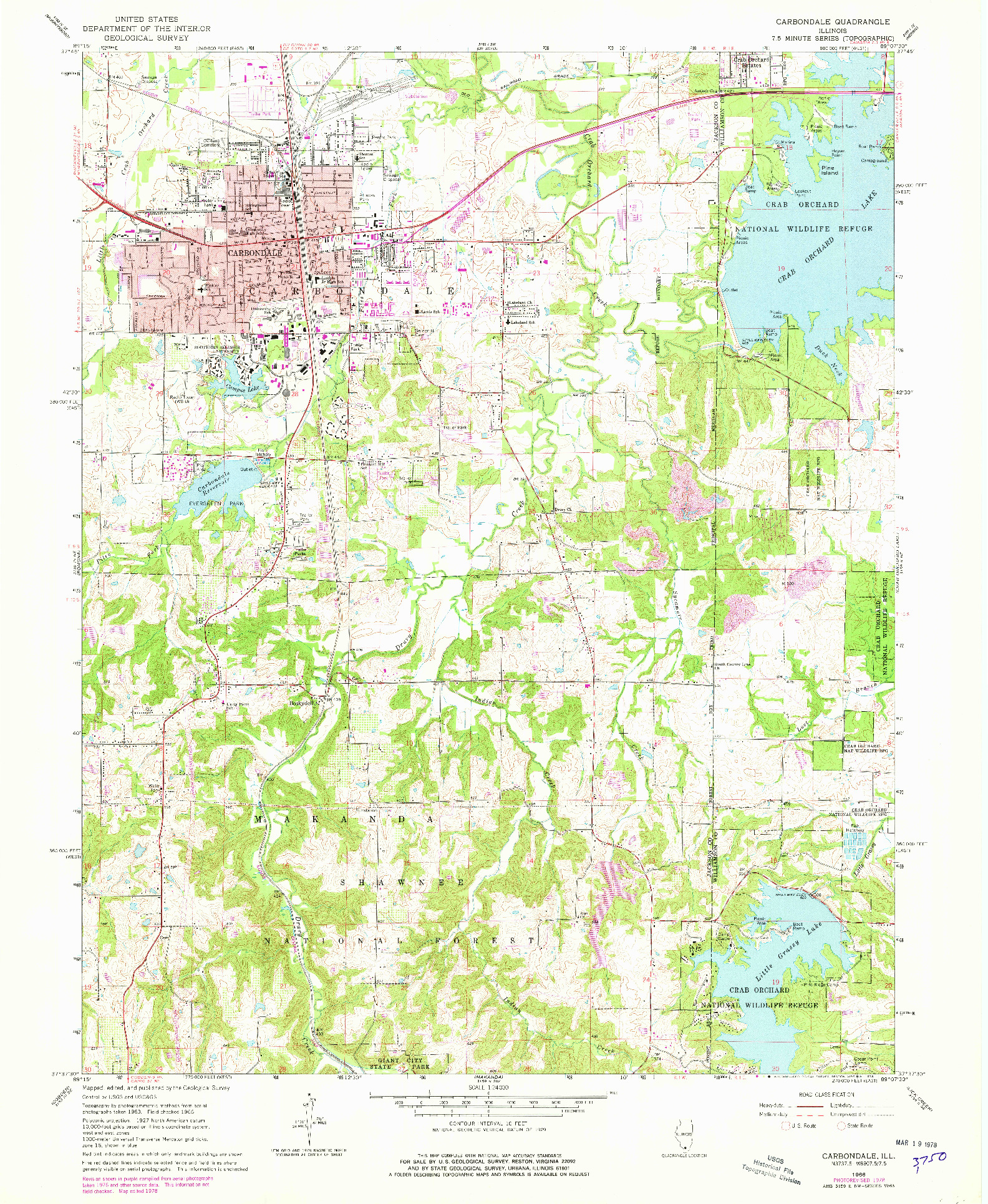 USGS 1:24000-SCALE QUADRANGLE FOR CARBONDALE, IL 1966