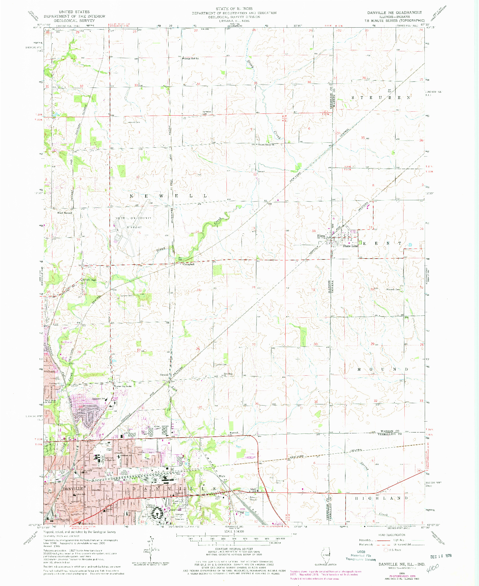 USGS 1:24000-SCALE QUADRANGLE FOR DANVILLE NE, IL 1966