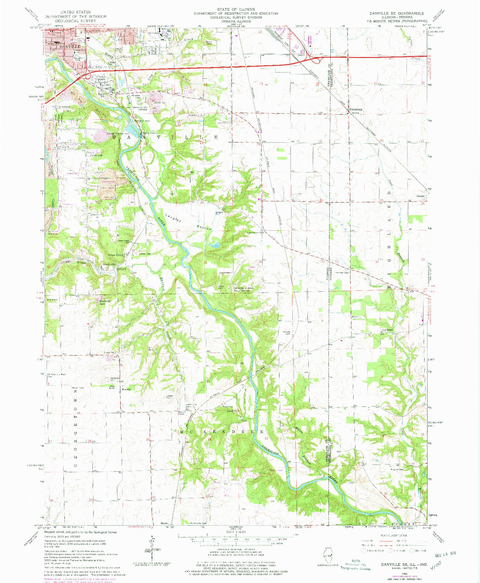 USGS 1:24000-SCALE QUADRANGLE FOR DANVILLE SE, IL 1966