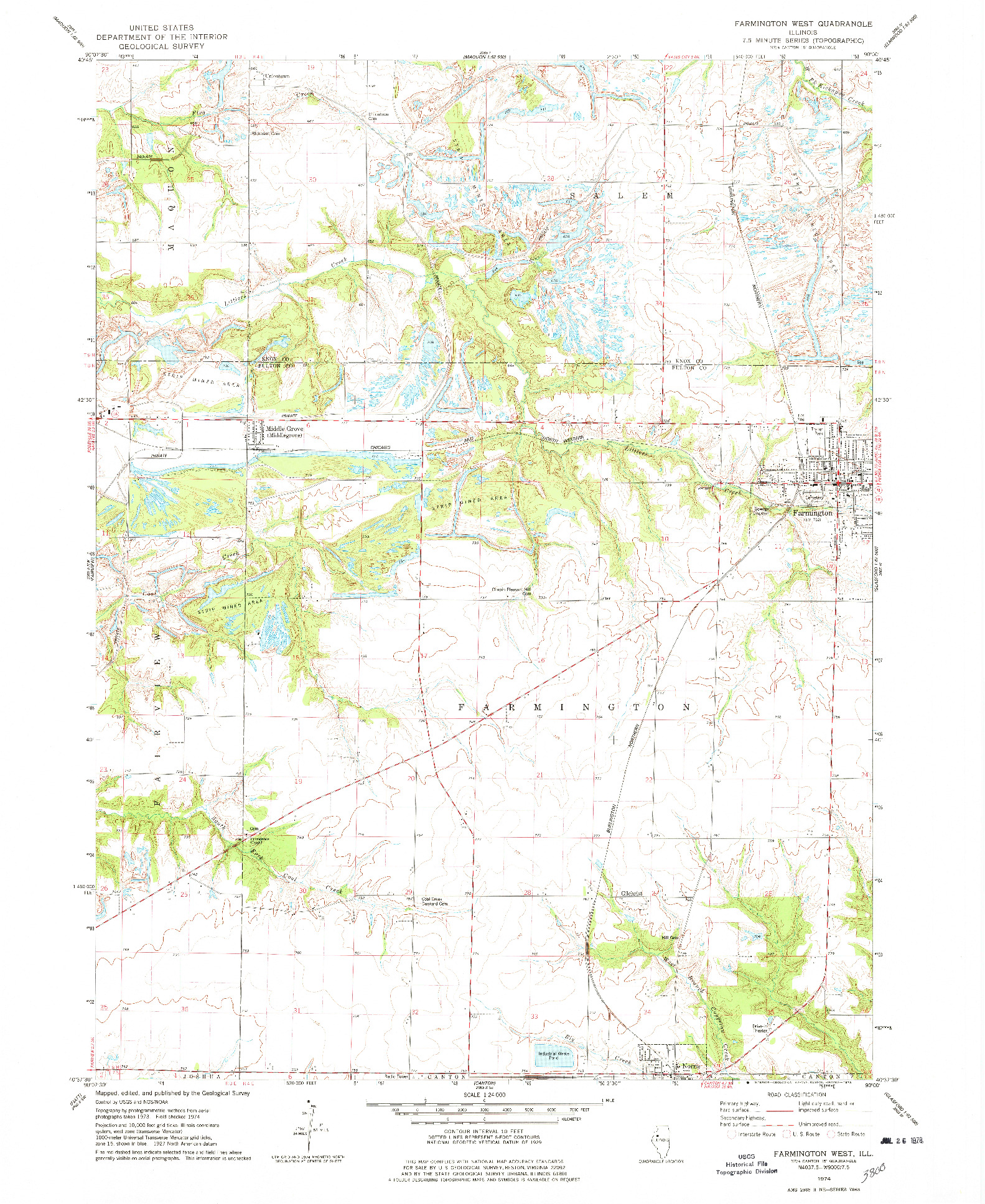 USGS 1:24000-SCALE QUADRANGLE FOR FARMINGTON WEST, IL 1974