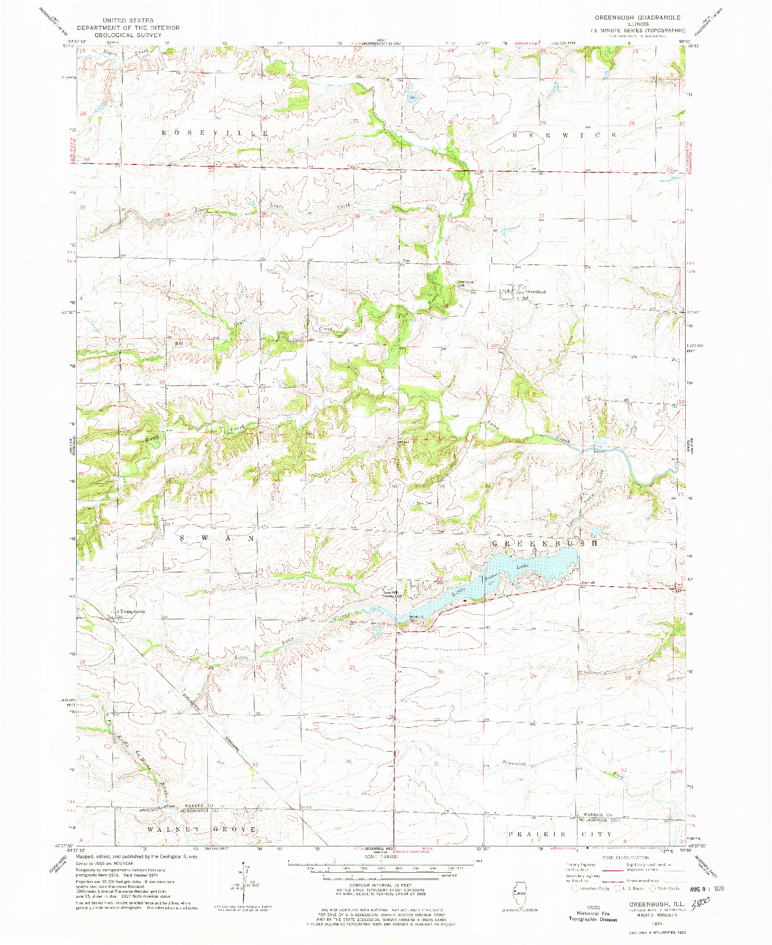 USGS 1:24000-SCALE QUADRANGLE FOR GREENBUSH, IL 1974