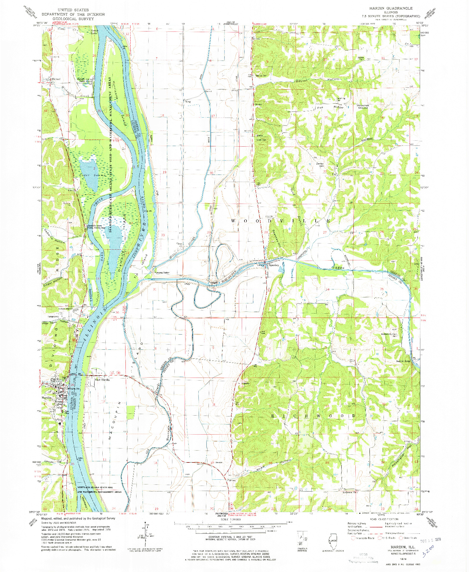 USGS 1:24000-SCALE QUADRANGLE FOR HARDIN, IL 1978