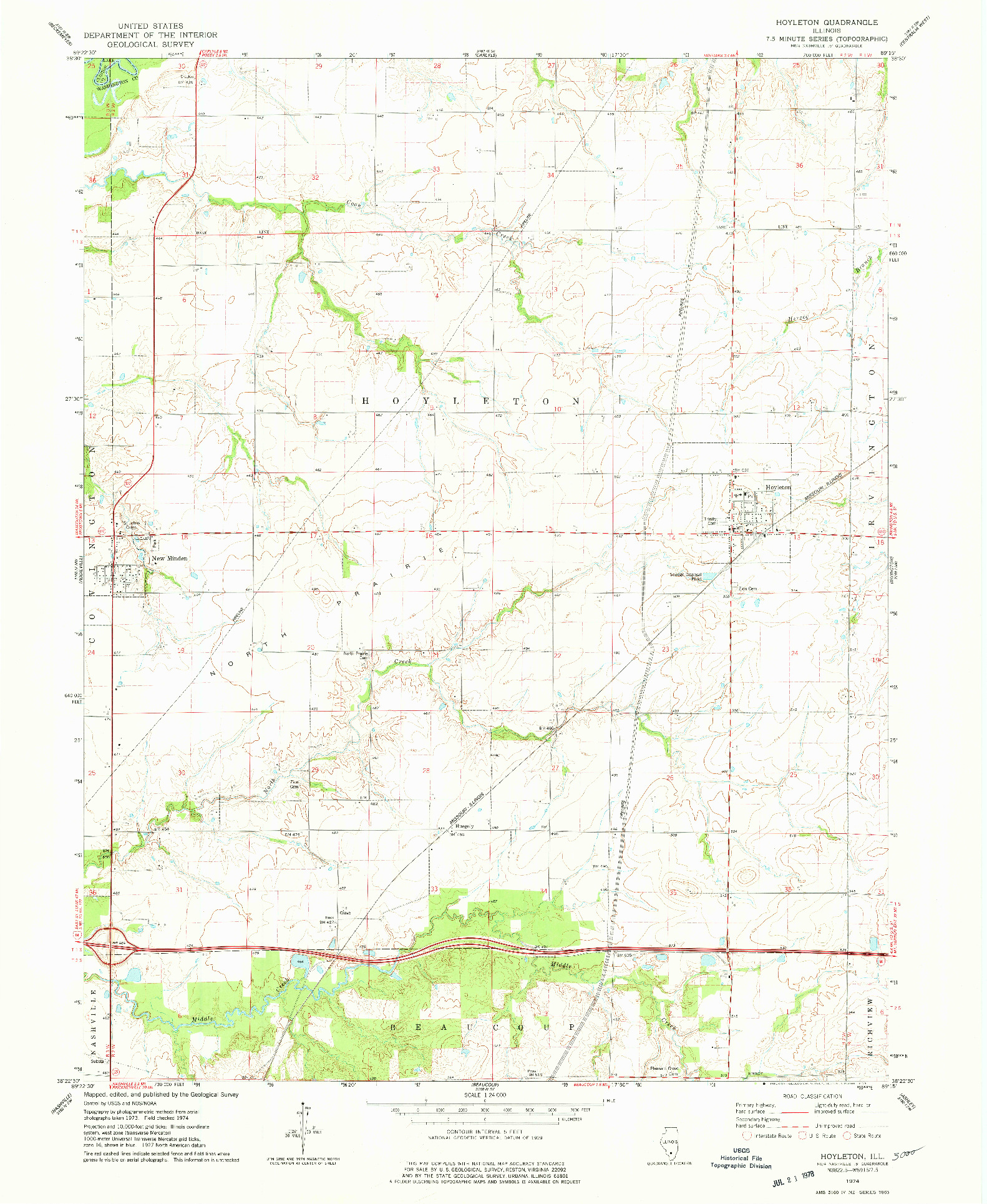 USGS 1:24000-SCALE QUADRANGLE FOR HOYLETON, IL 1974