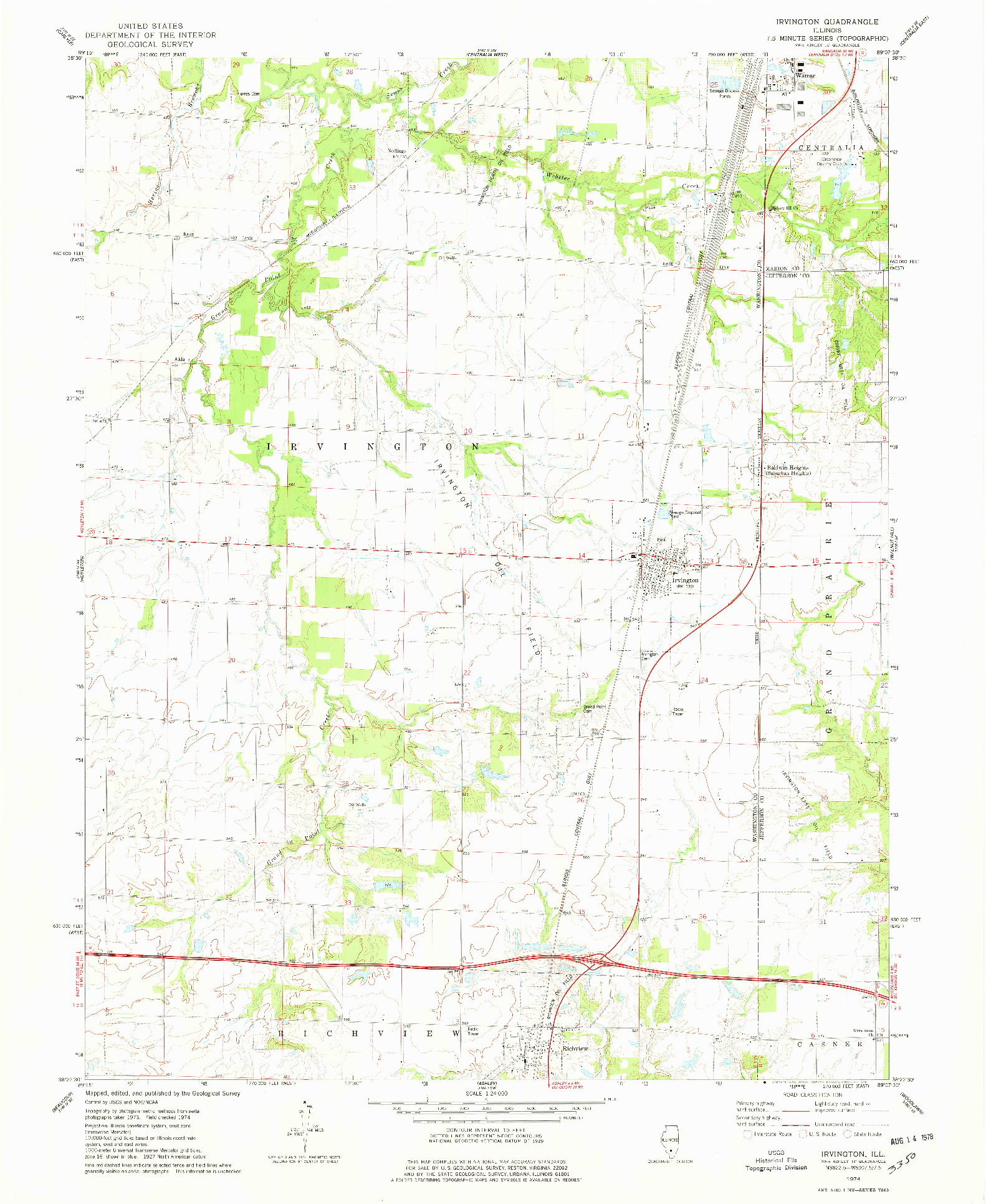 USGS 1:24000-SCALE QUADRANGLE FOR IRVINGTON, IL 1974