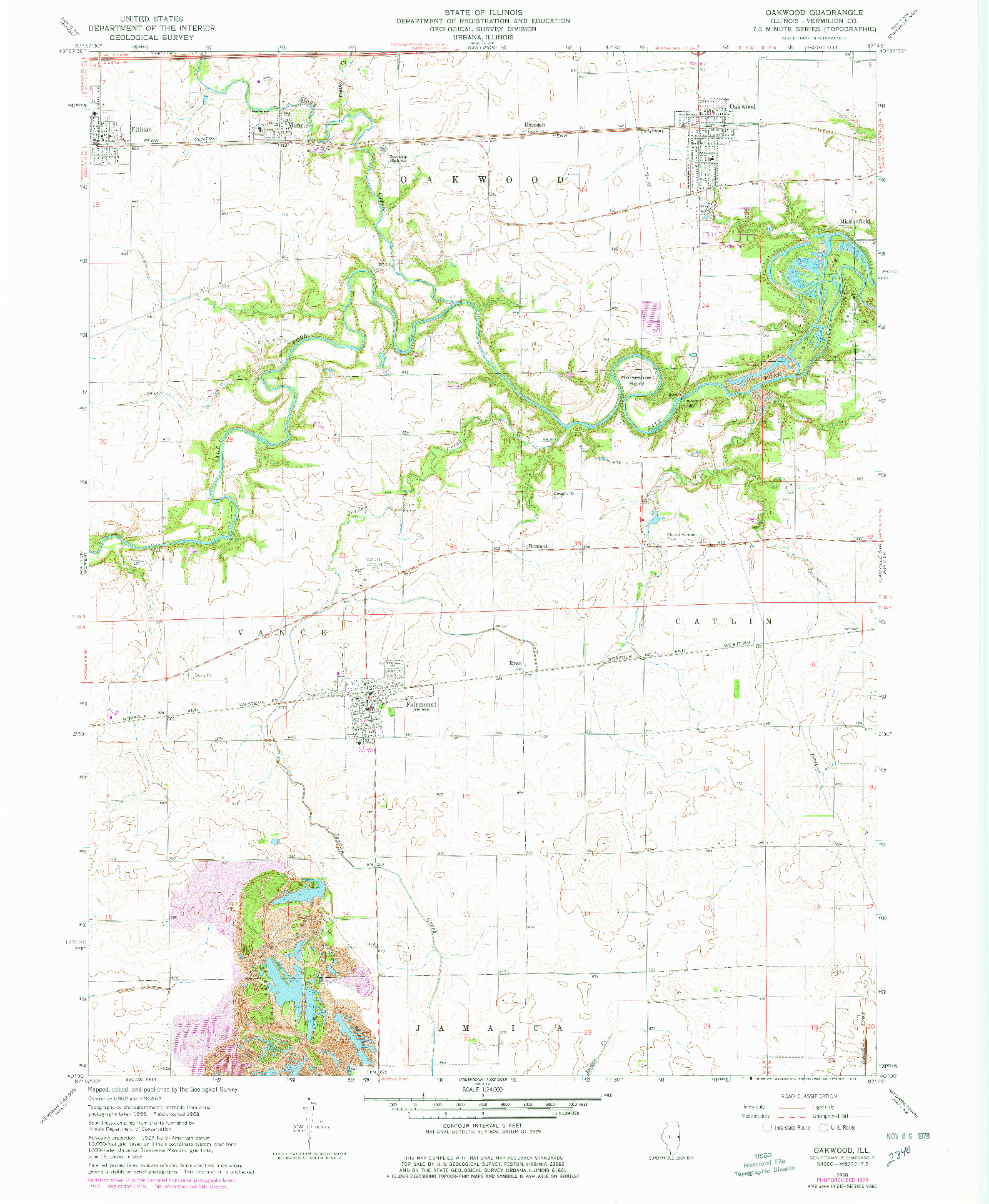 USGS 1:24000-SCALE QUADRANGLE FOR OAKWOOD, IL 1968