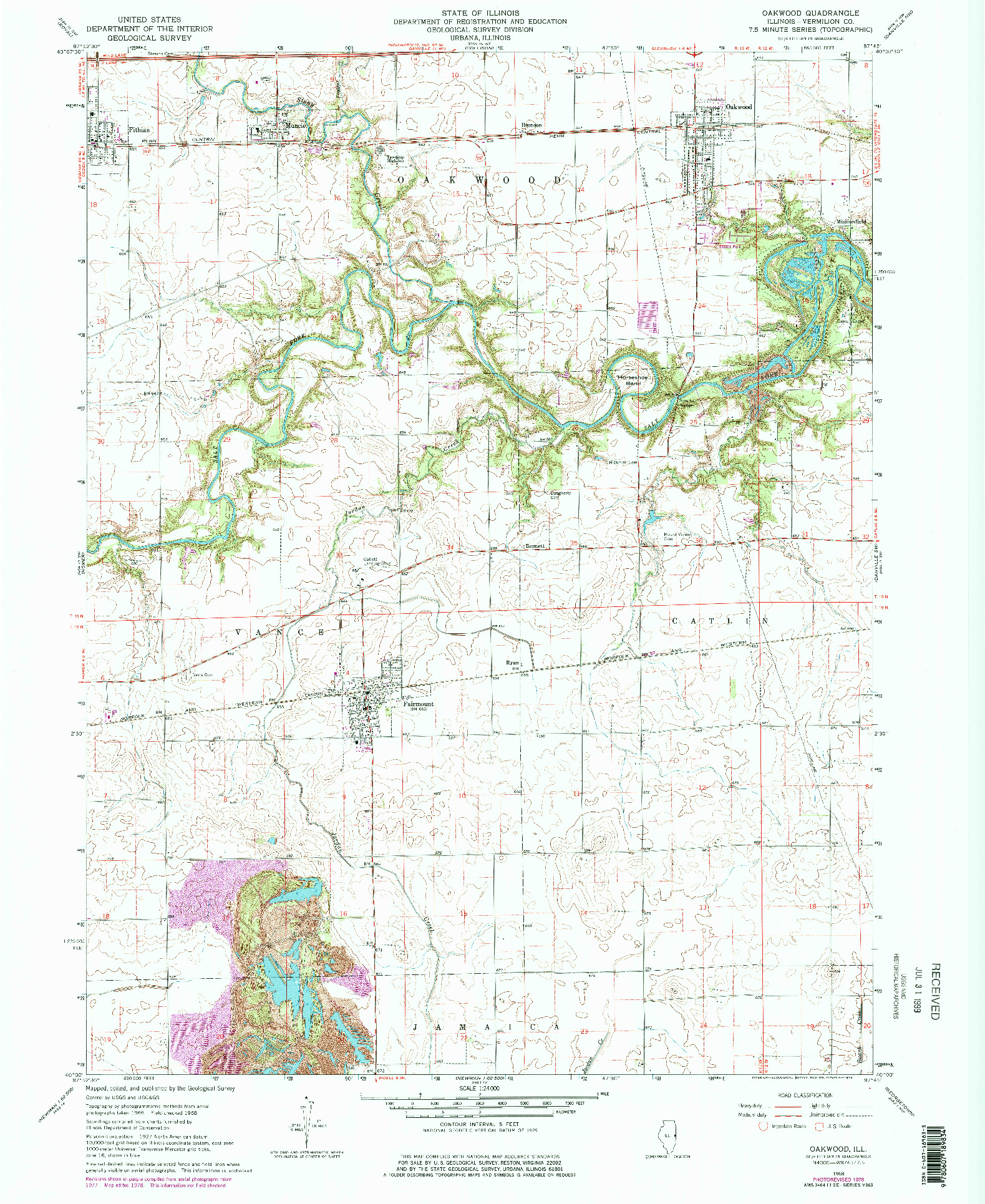 USGS 1:24000-SCALE QUADRANGLE FOR OAKWOOD, IL 1968
