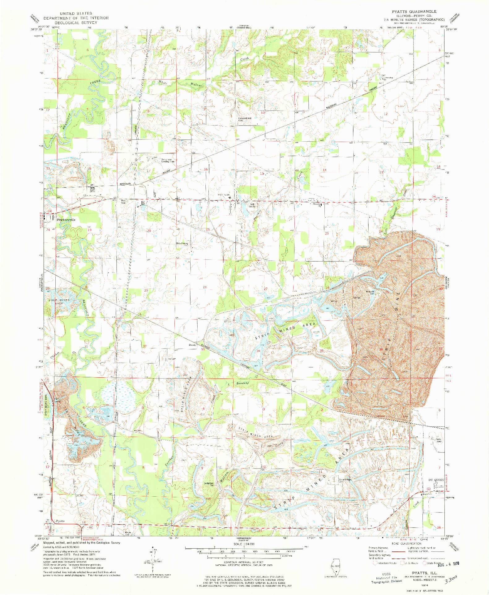 USGS 1:24000-SCALE QUADRANGLE FOR PYATTS, IL 1974