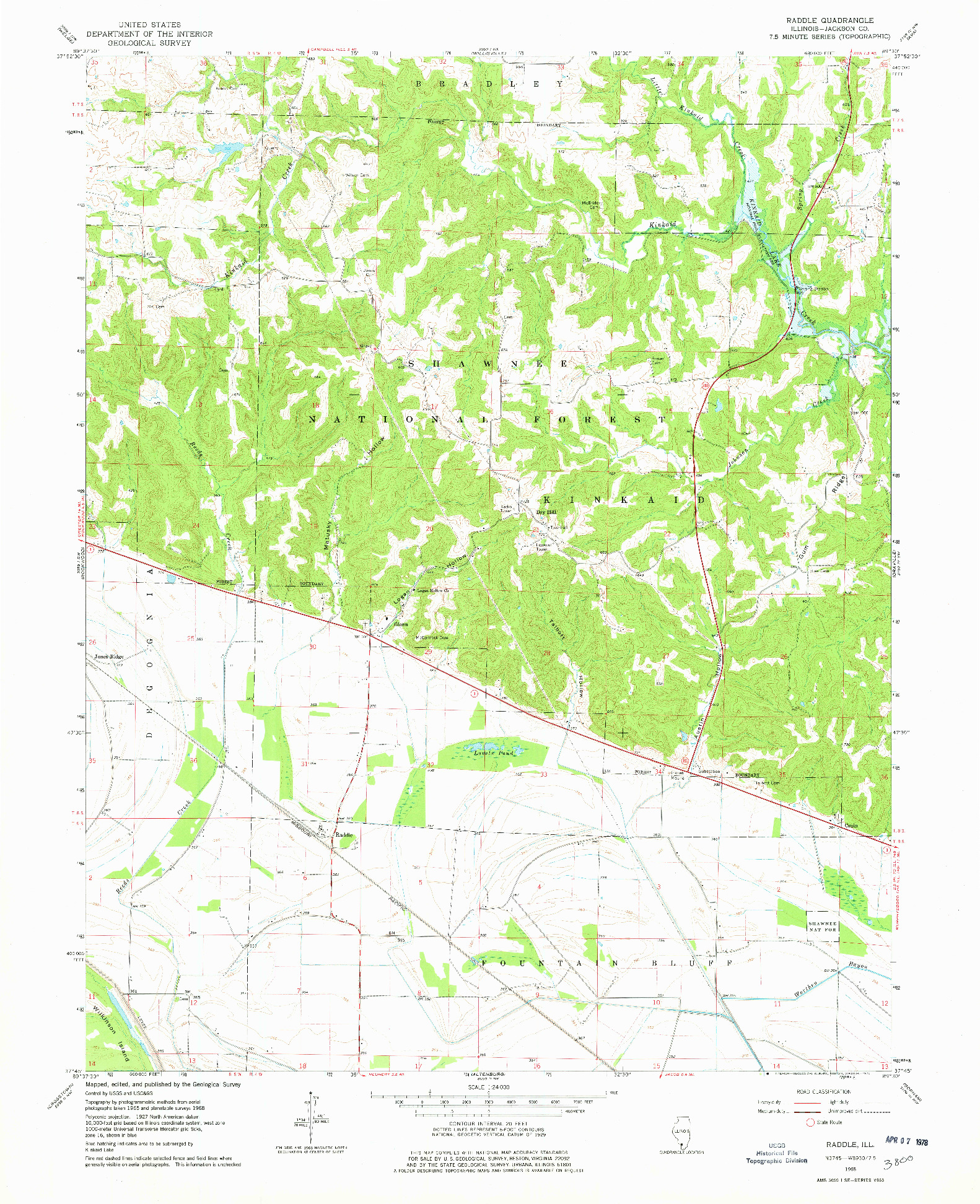 USGS 1:24000-SCALE QUADRANGLE FOR RADDLE, IL 1968