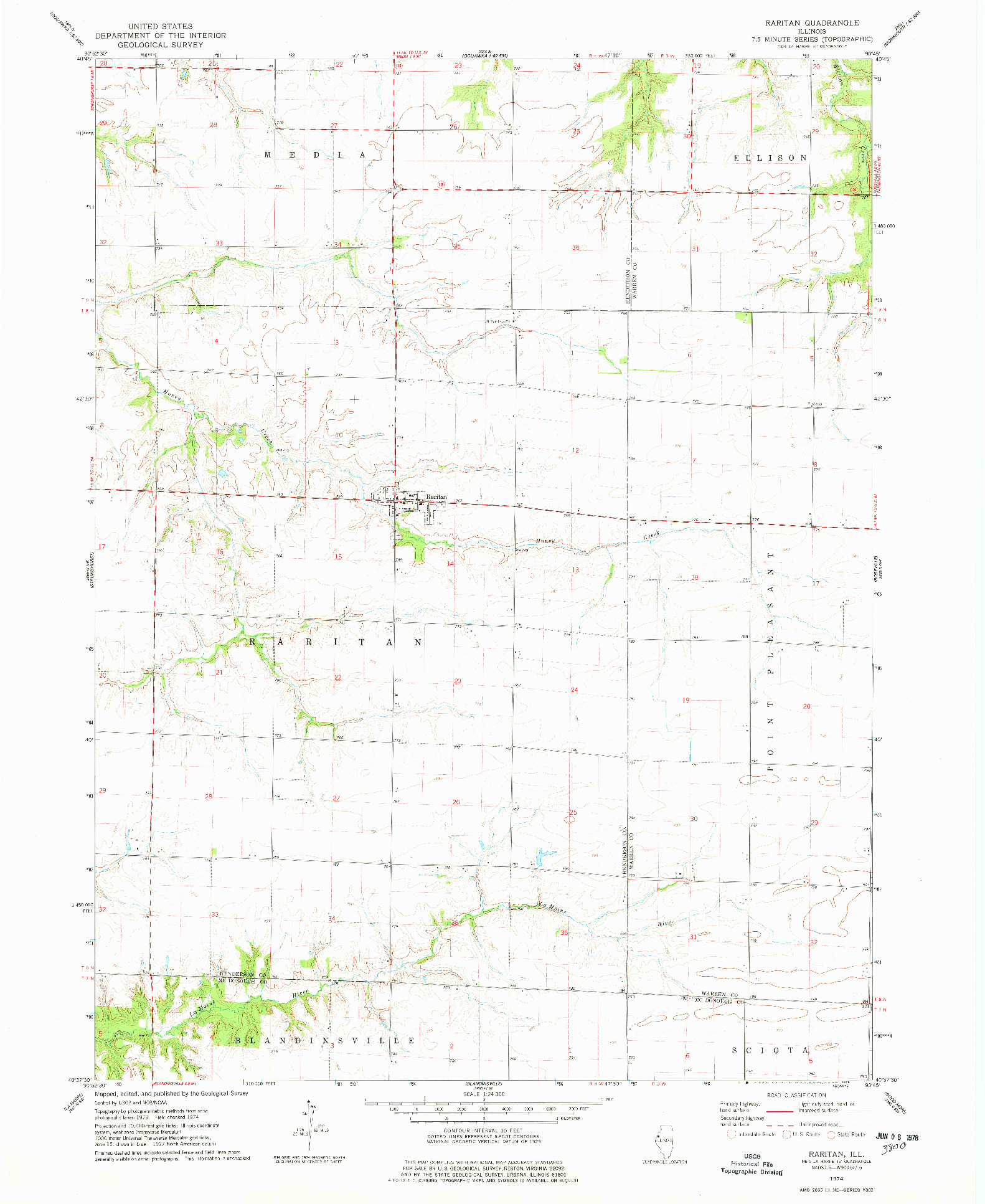 USGS 1:24000-SCALE QUADRANGLE FOR RARITAN, IL 1974