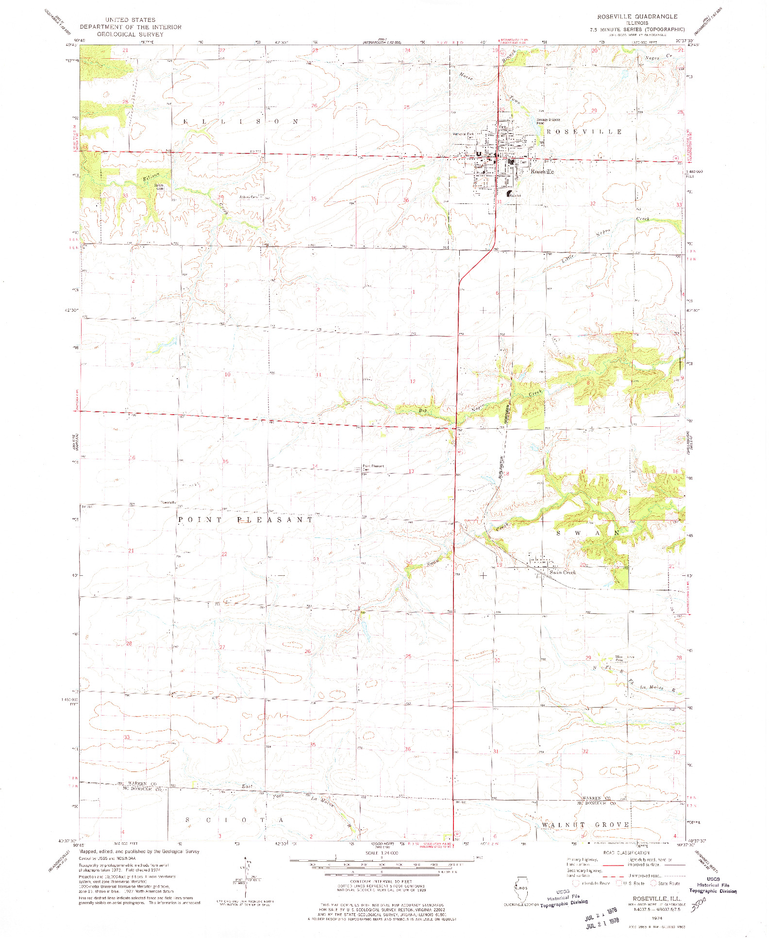 USGS 1:24000-SCALE QUADRANGLE FOR ROSEVILLE, IL 1974