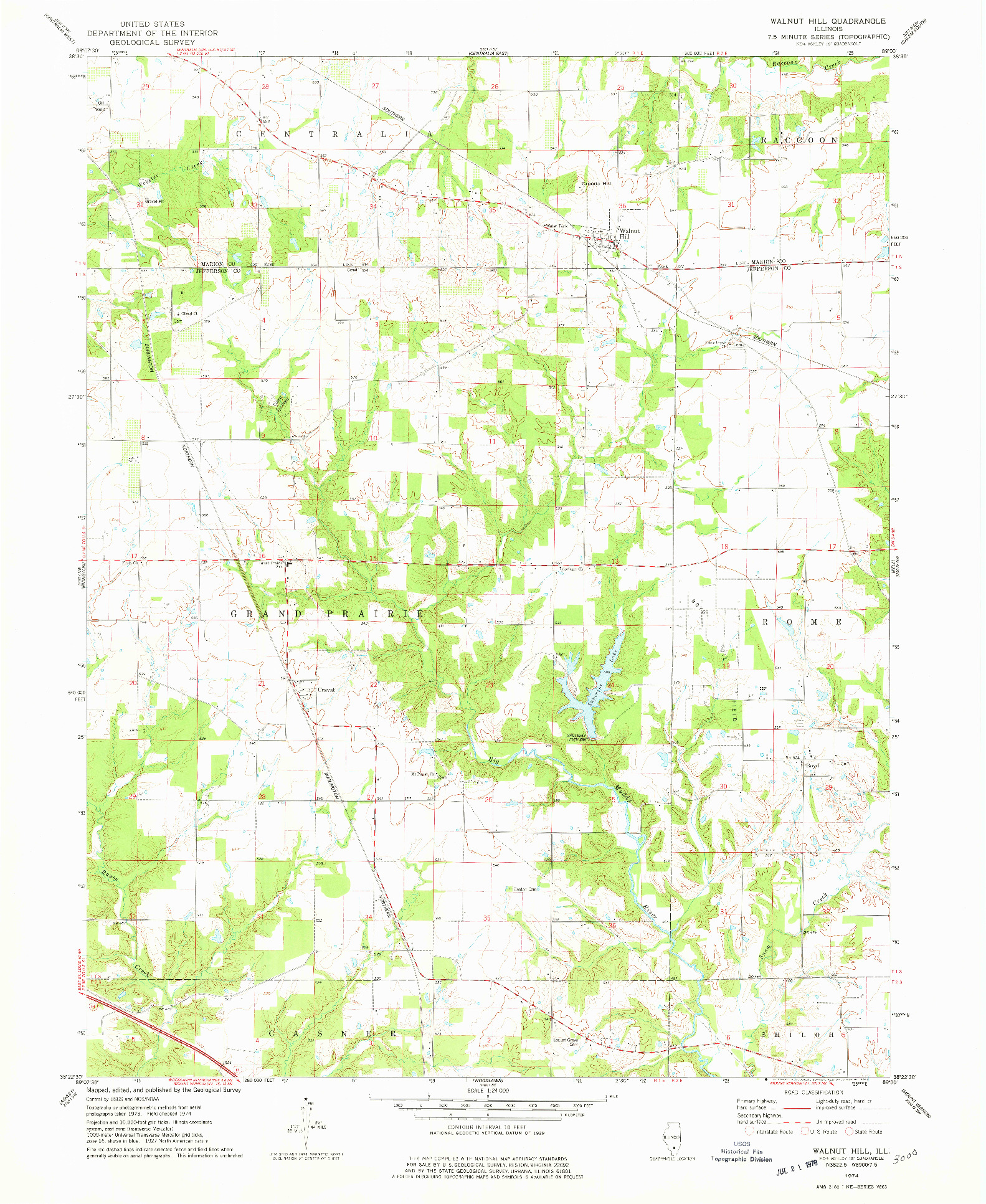 USGS 1:24000-SCALE QUADRANGLE FOR WALNUT HILL, IL 1974