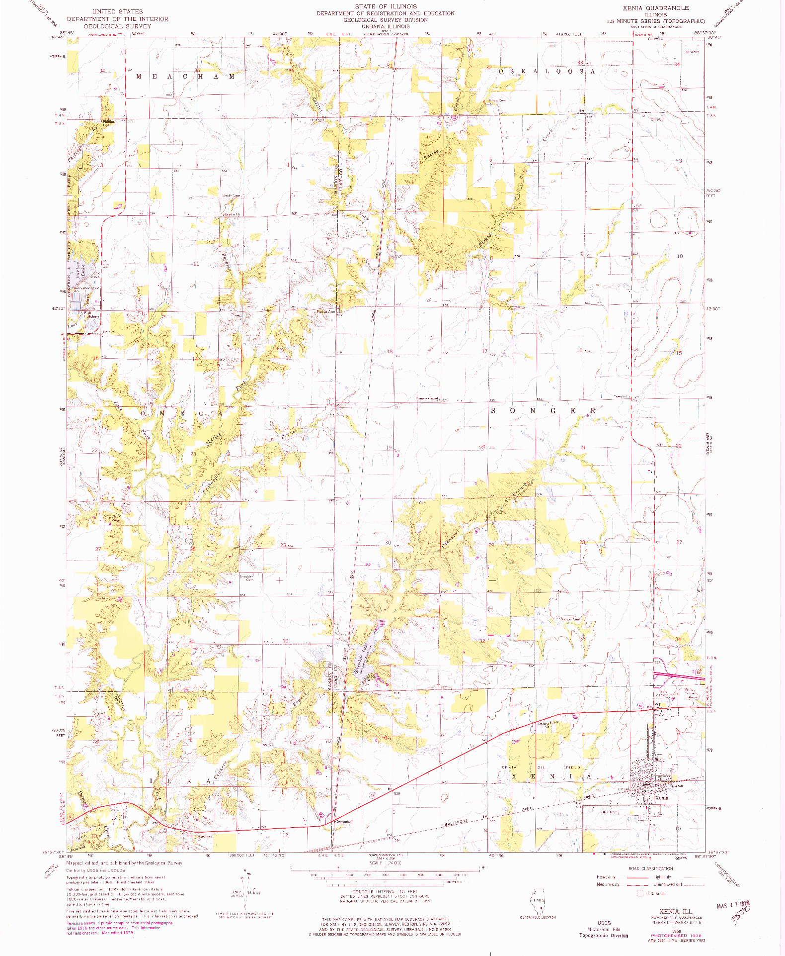 USGS 1:24000-SCALE QUADRANGLE FOR XENIA, IL 1968