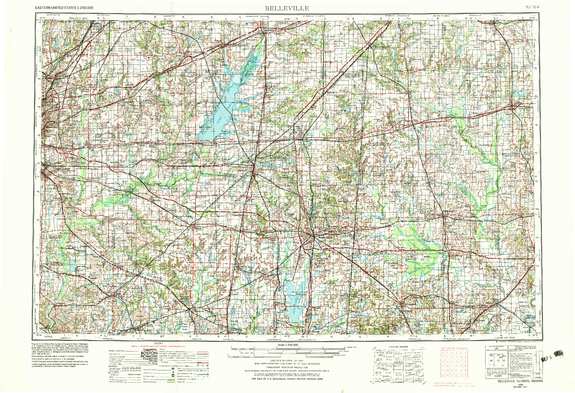 USGS 1:250000-SCALE QUADRANGLE FOR BELLEVILLE, IL 1958