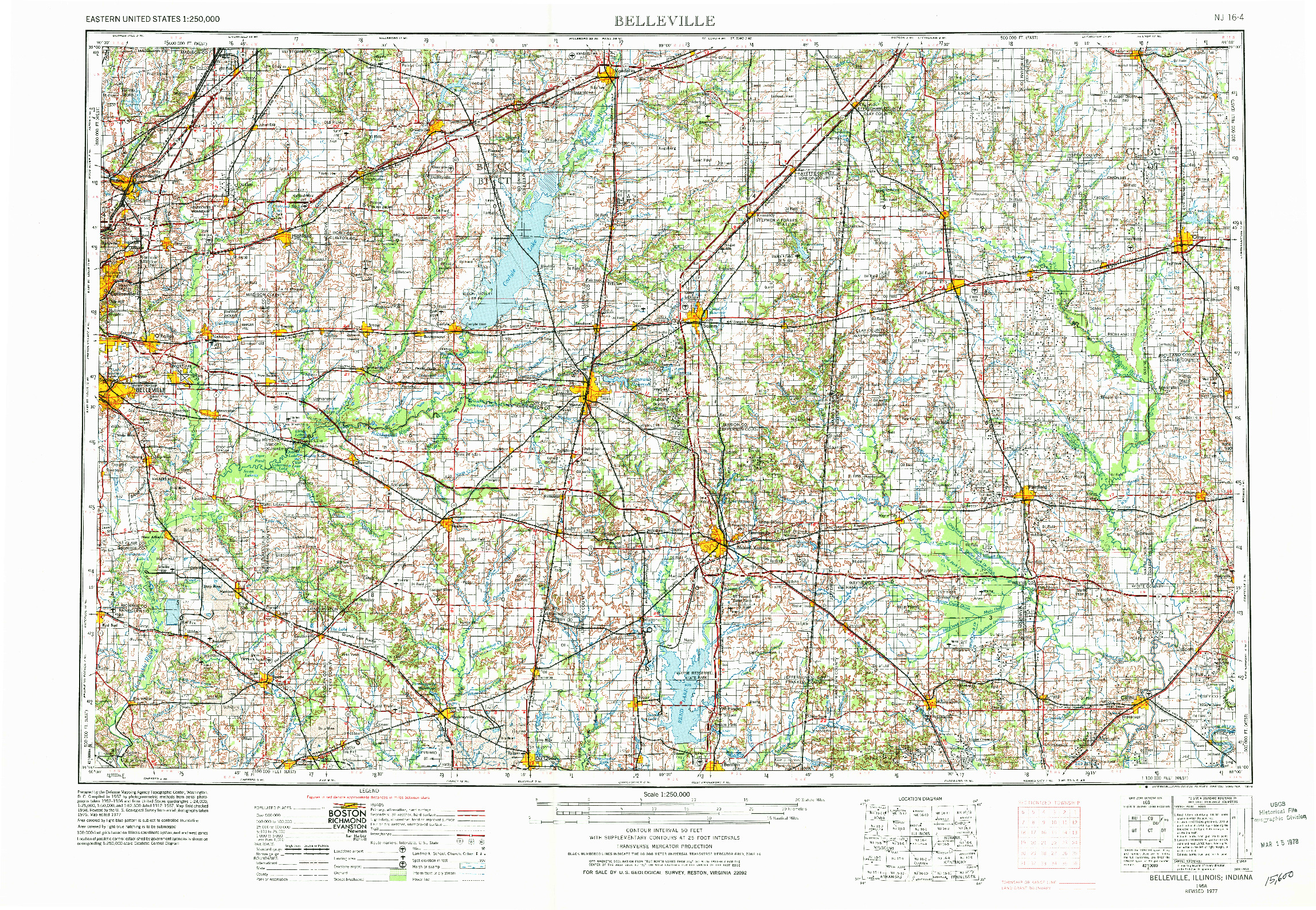 USGS 1:250000-SCALE QUADRANGLE FOR BELLEVILLE, IL 1958