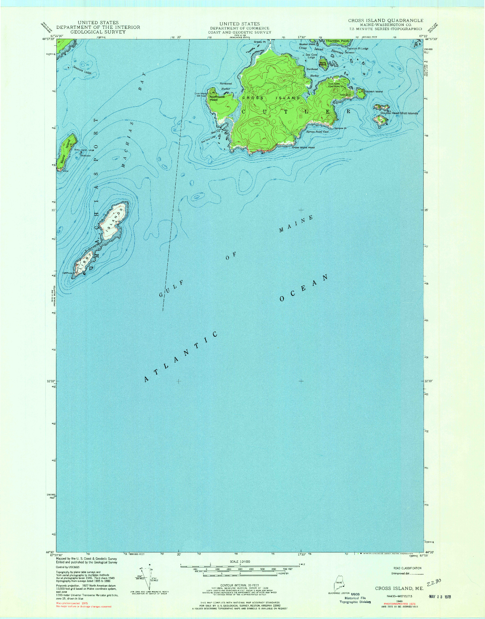 USGS 1:24000-SCALE QUADRANGLE FOR CROSS ISLAND, ME 1949