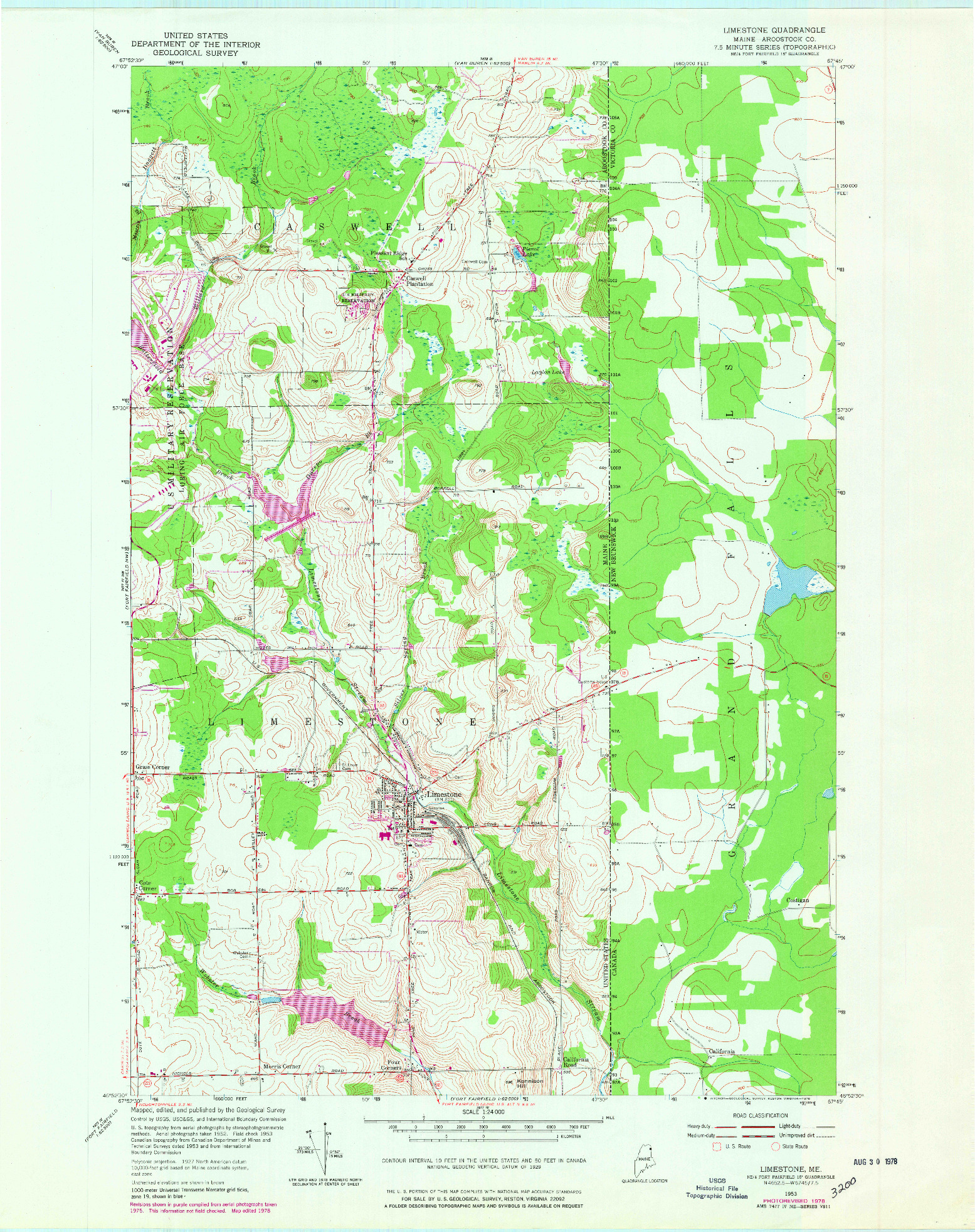 USGS 1:24000-SCALE QUADRANGLE FOR LIMESTONE, ME 1953