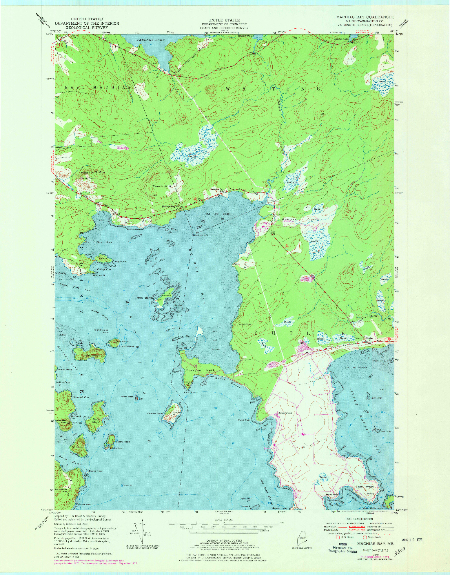 USGS 1:24000-SCALE QUADRANGLE FOR MACHIAS BAY, ME 1949