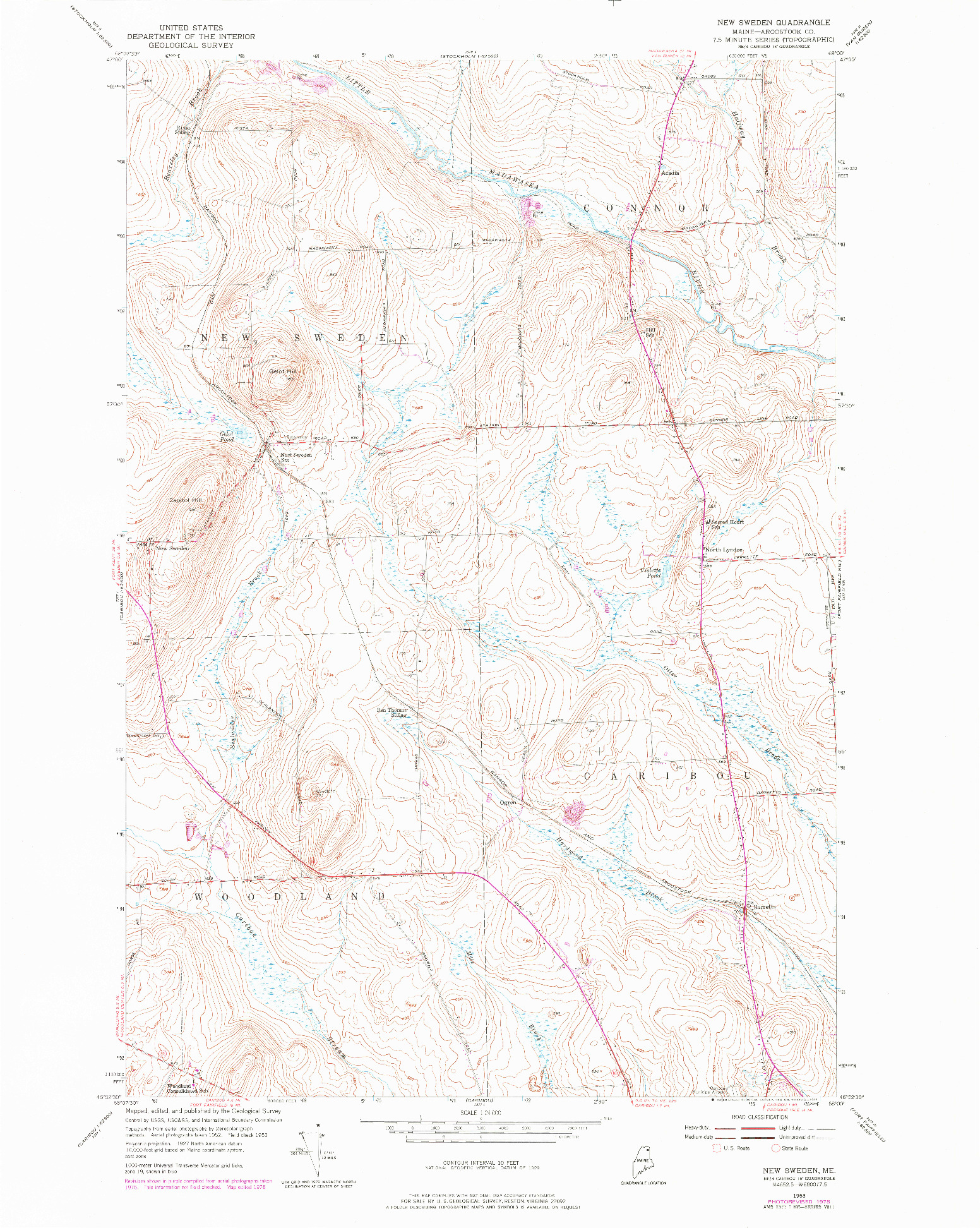 USGS 1:24000-SCALE QUADRANGLE FOR NEW SWEDEN, ME 1953