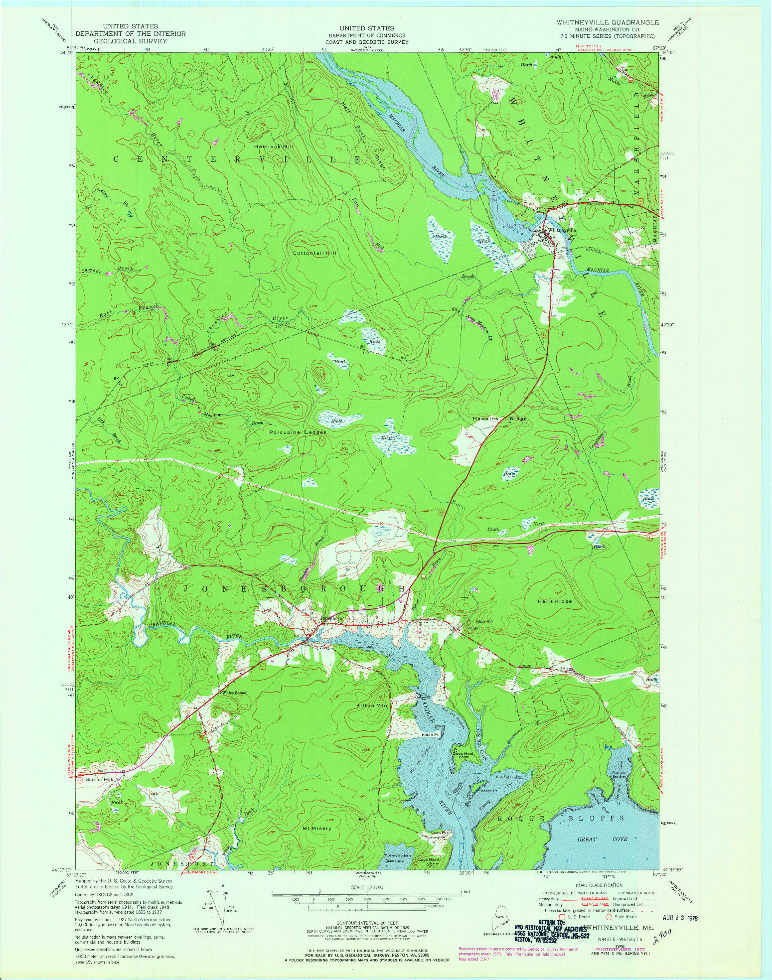 USGS 1:24000-SCALE QUADRANGLE FOR WHITNEYVILLE, ME 1948
