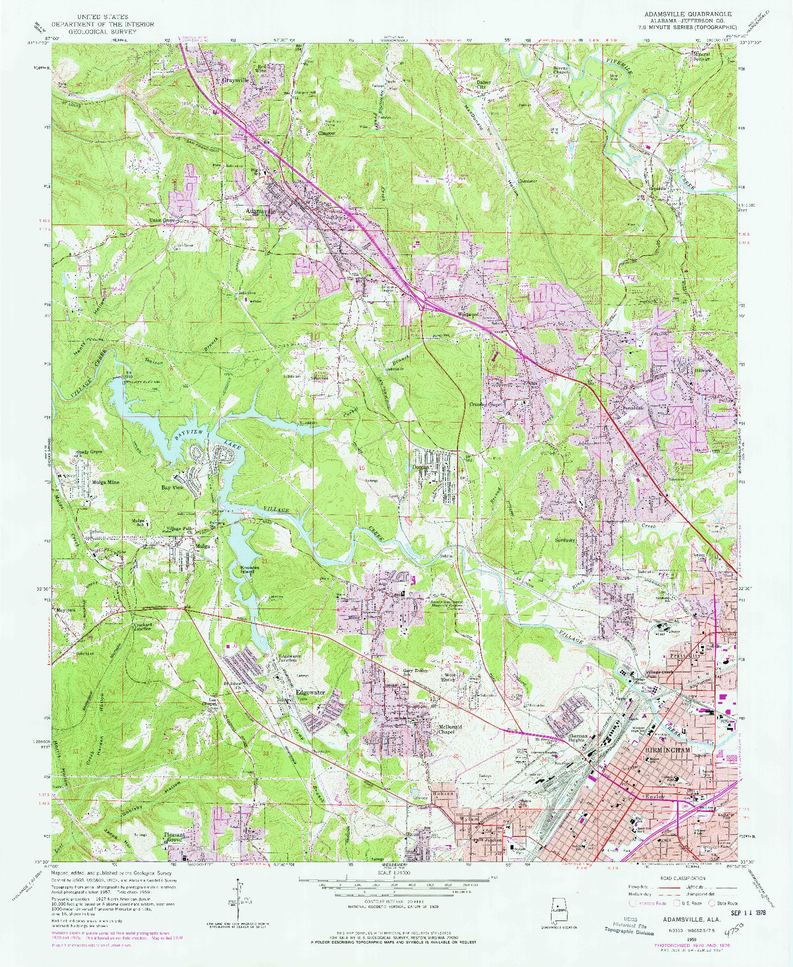 USGS 1:24000-SCALE QUADRANGLE FOR ADAMSVILLE, AL 1959