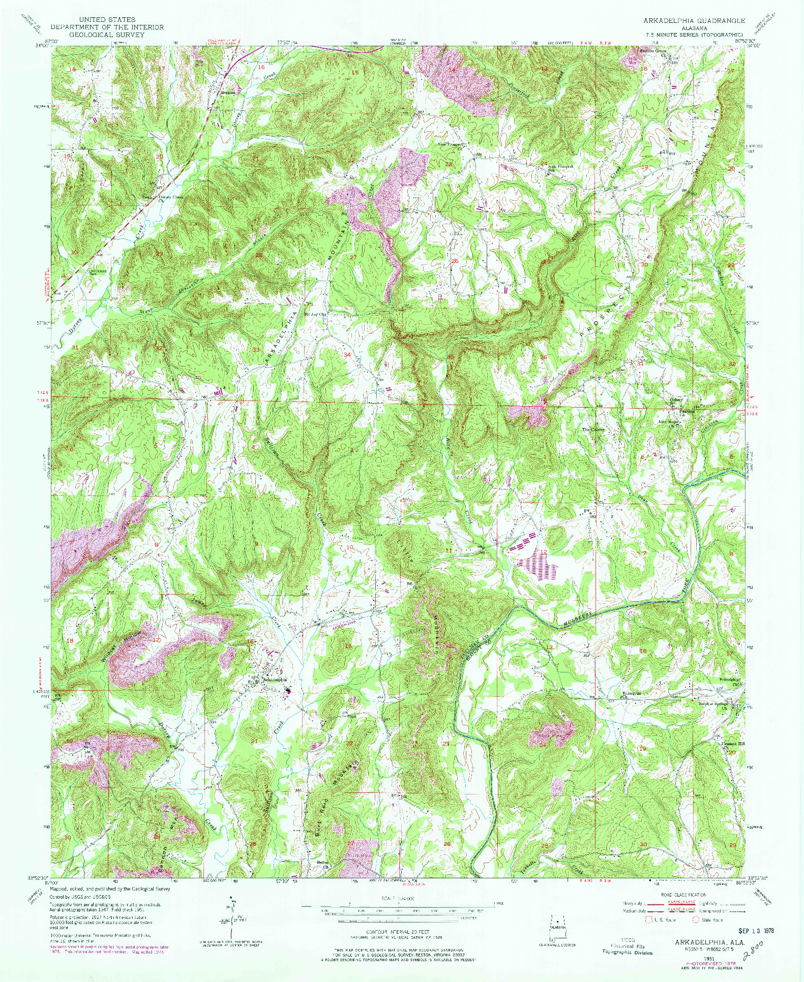 USGS 1:24000-SCALE QUADRANGLE FOR ARKADELPHIA, AL 1951