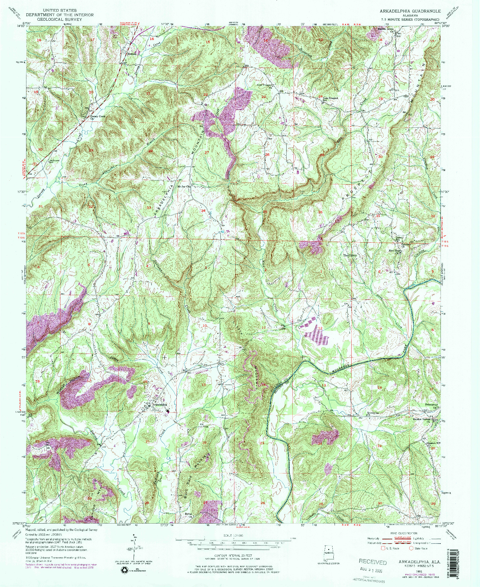 USGS 1:24000-SCALE QUADRANGLE FOR ARKADELPHIA, AL 1951