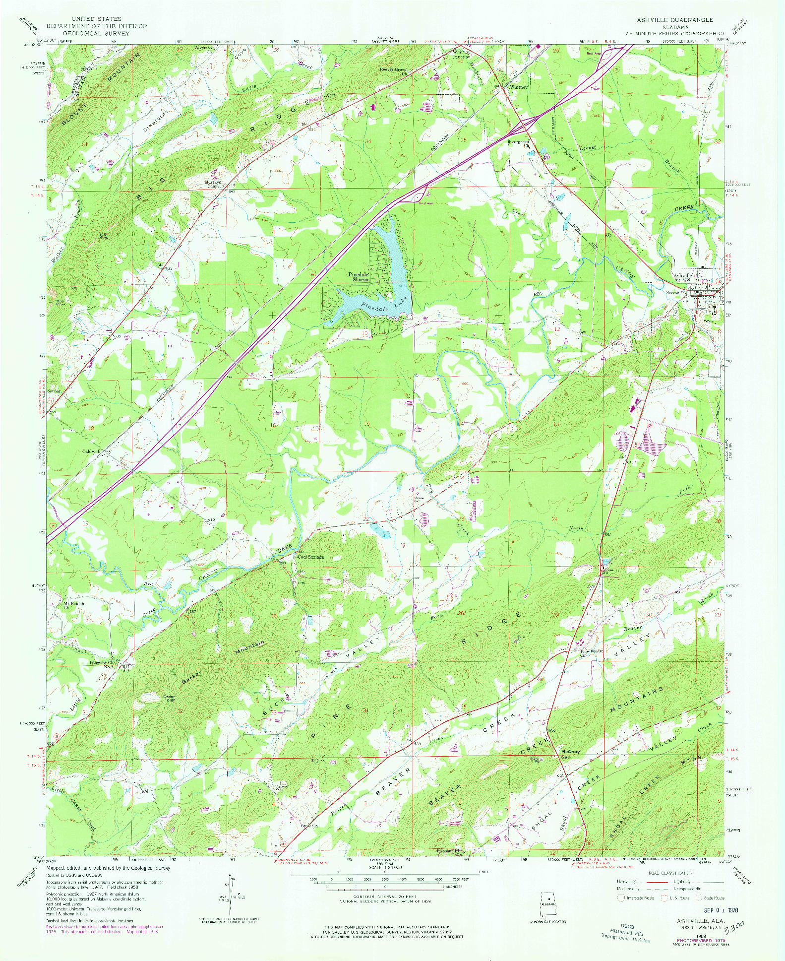 USGS 1:24000-SCALE QUADRANGLE FOR ASHVILLE, AL 1958