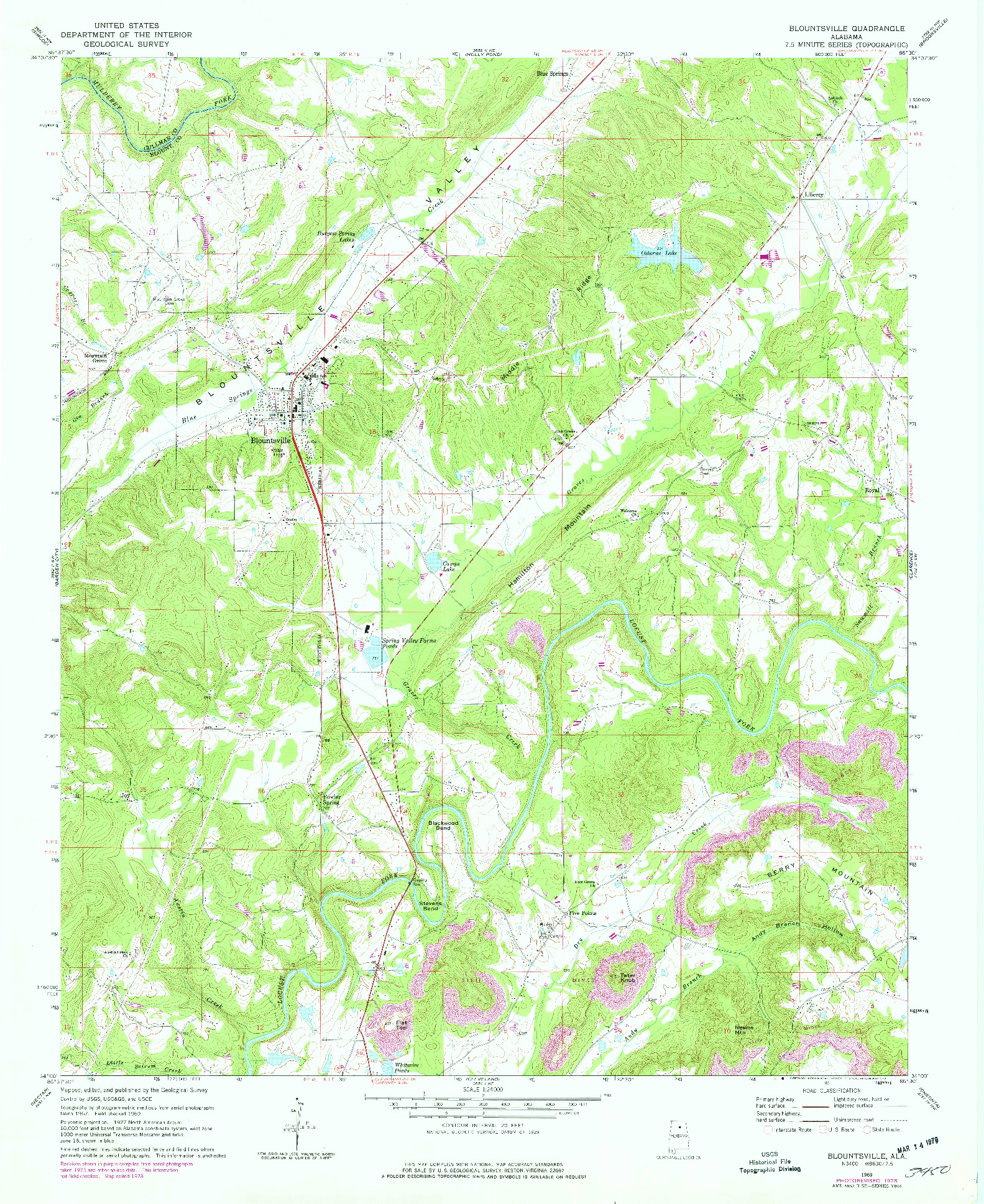 USGS 1:24000-SCALE QUADRANGLE FOR BLOUNTSVILLE, AL 1969