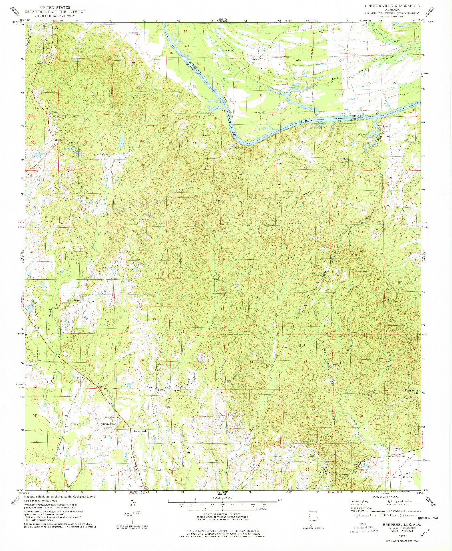 USGS 1:24000-SCALE QUADRANGLE FOR BREWERSVILLE, AL 1974