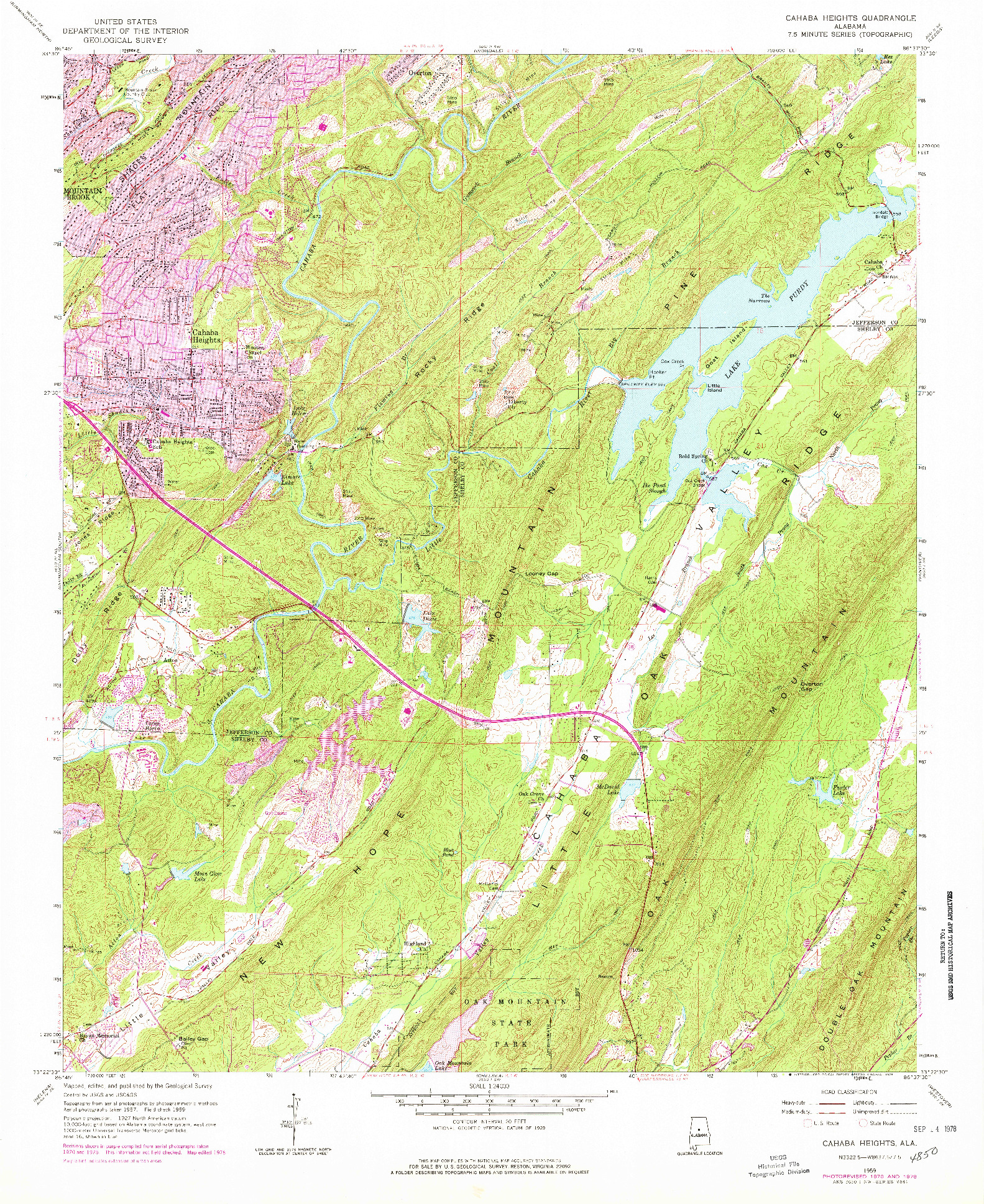 USGS 1:24000-SCALE QUADRANGLE FOR CAHABA HEIGHTS, AL 1959