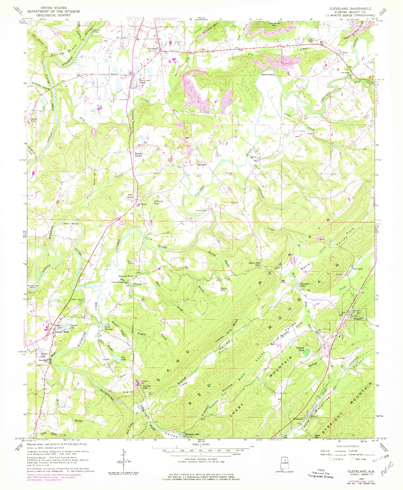 USGS 1:24000-SCALE QUADRANGLE FOR CLEVELAND, AL 1958