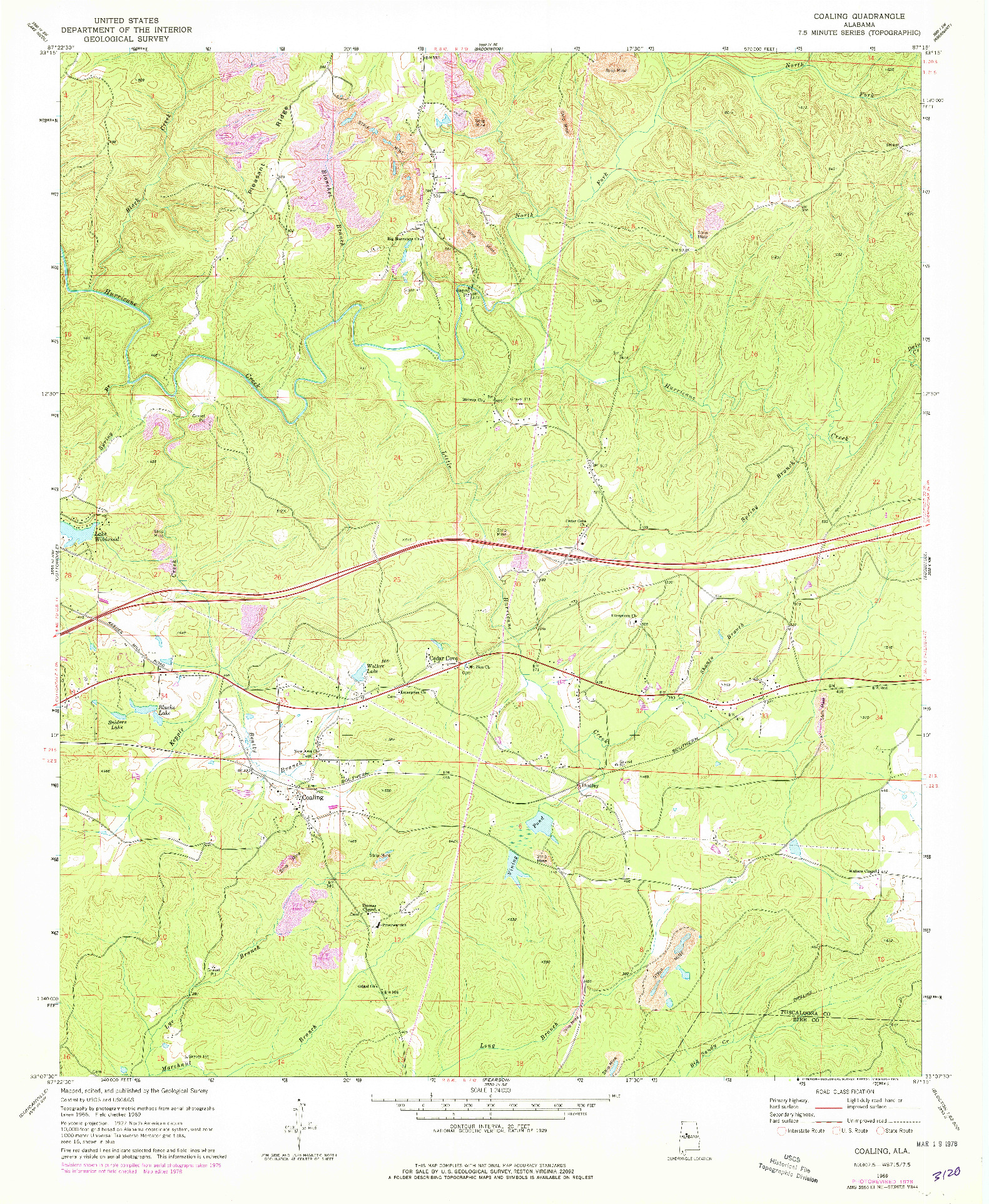 USGS 1:24000-SCALE QUADRANGLE FOR COALING, AL 1969